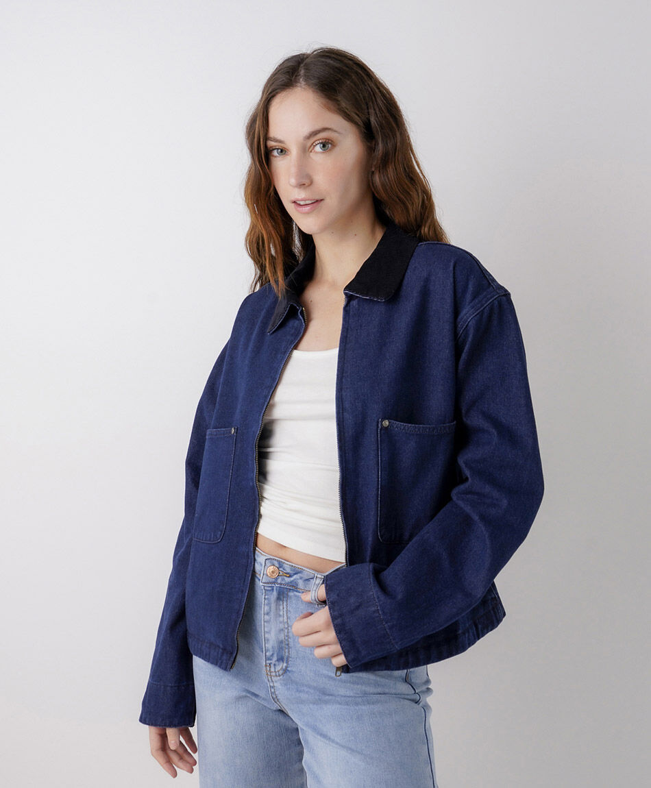Chaqueta mujer denim cuello corderoy