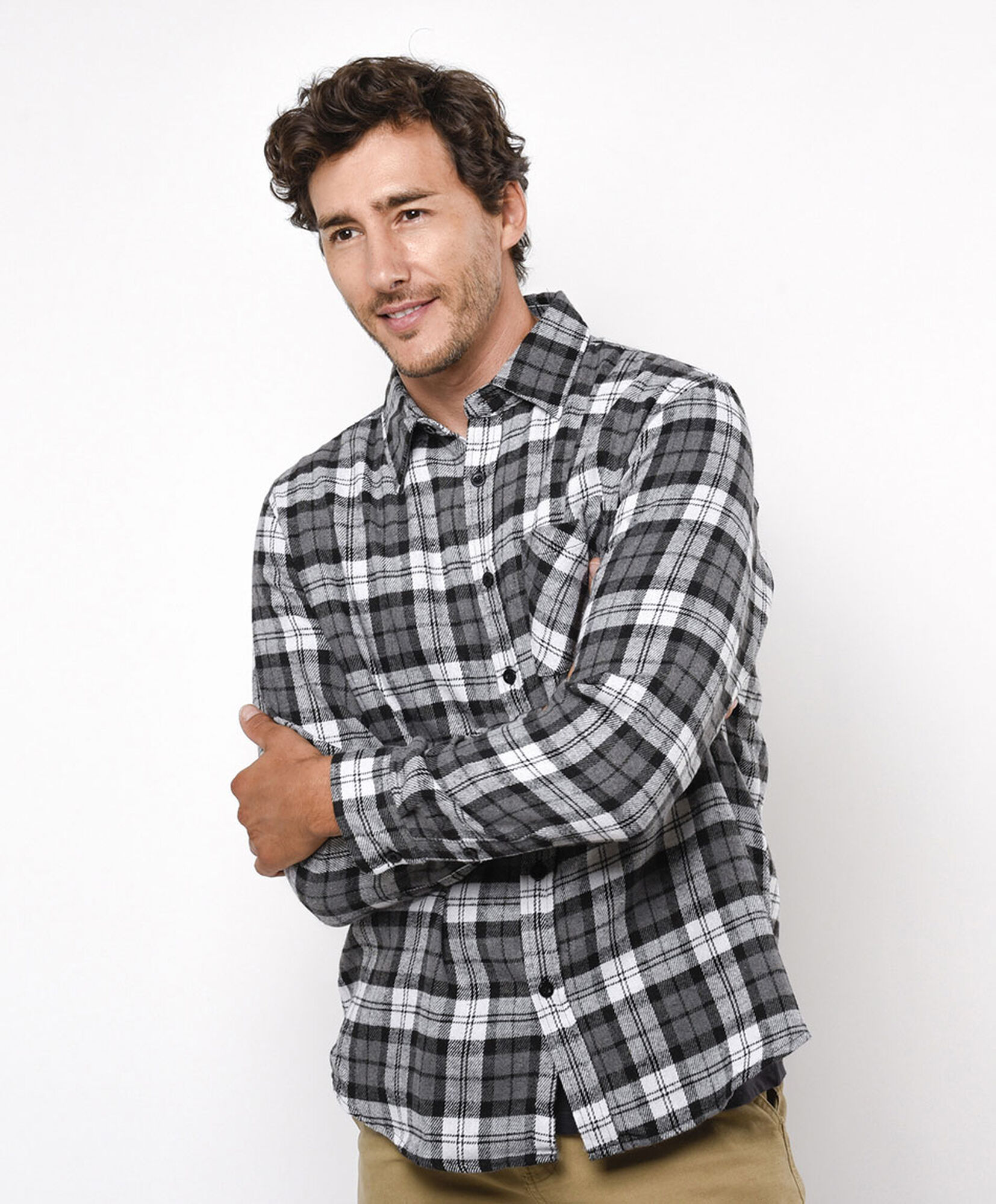 Camisa hombre franela gris y blanco Camisa hombre franela gris y blanco