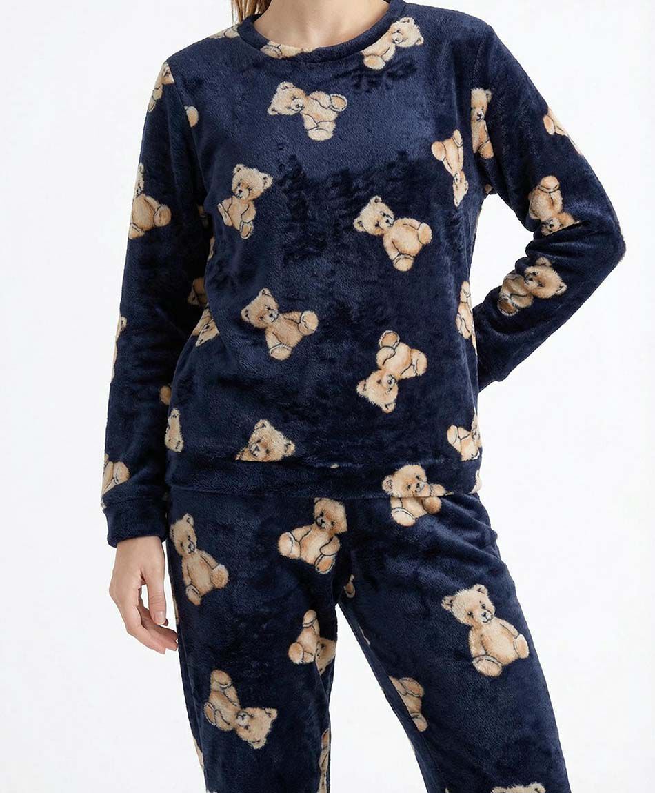 Pijama mujer coral ositos navy