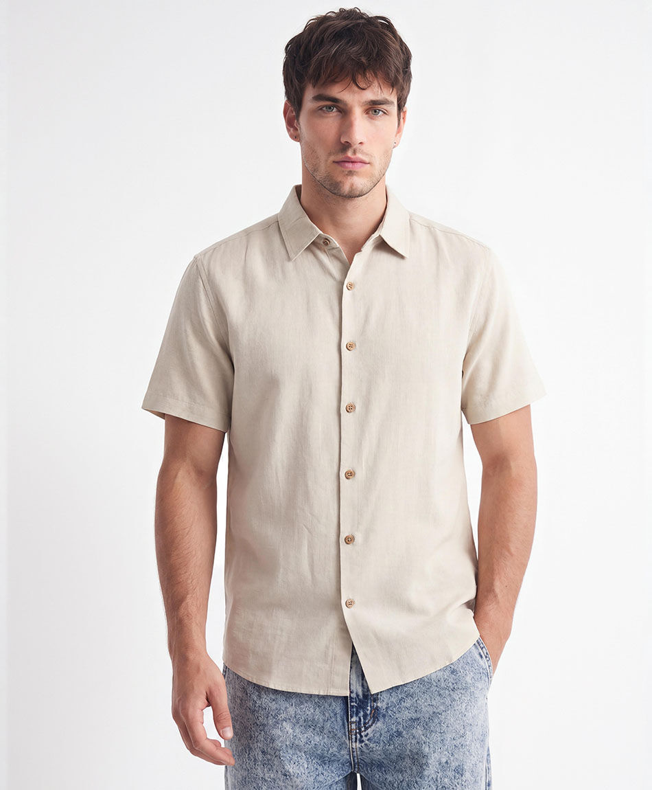 Camisa hombre lino bordado