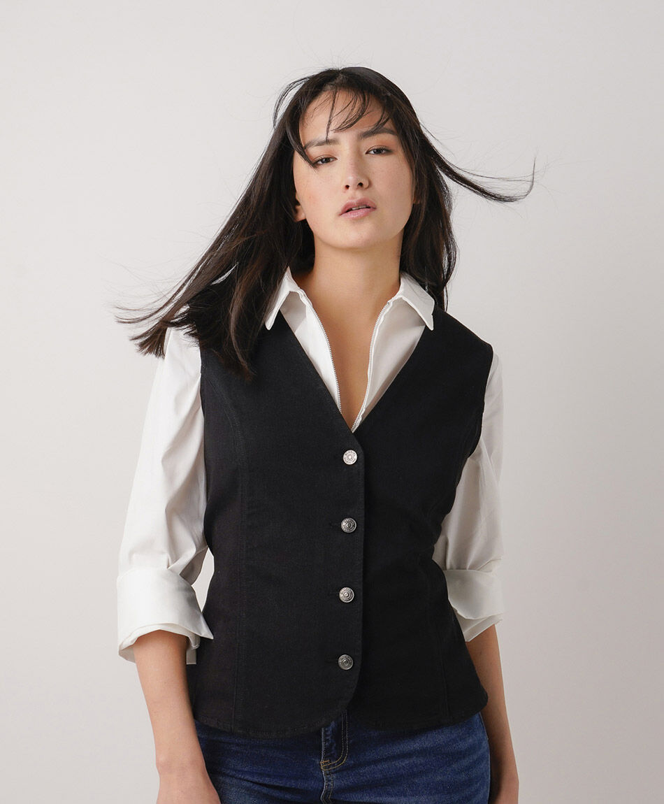 Vest mujer denim negro