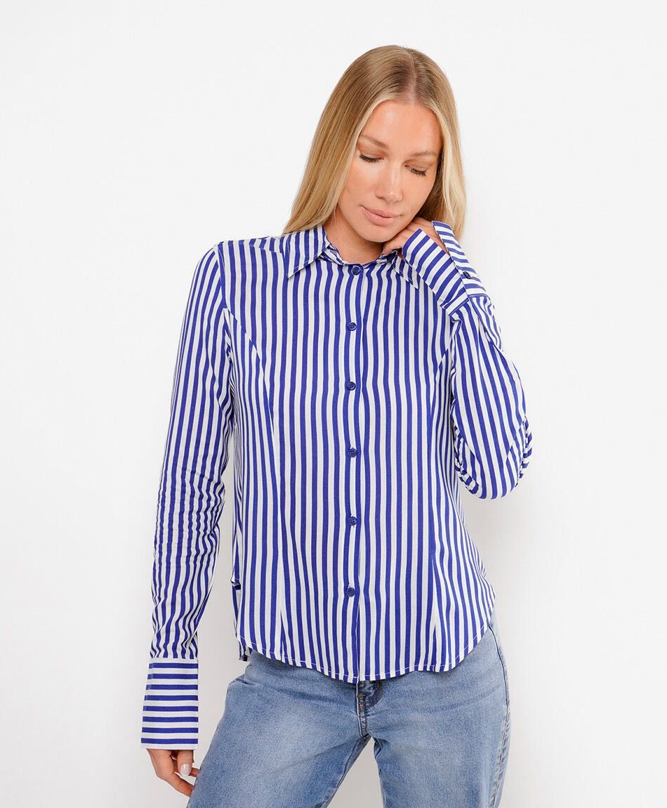 Blusas mujer l&iacute;neas mix azul