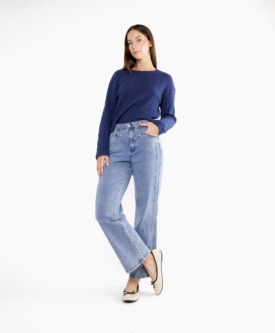 Jeans mujer wide leg tiro alto blue
