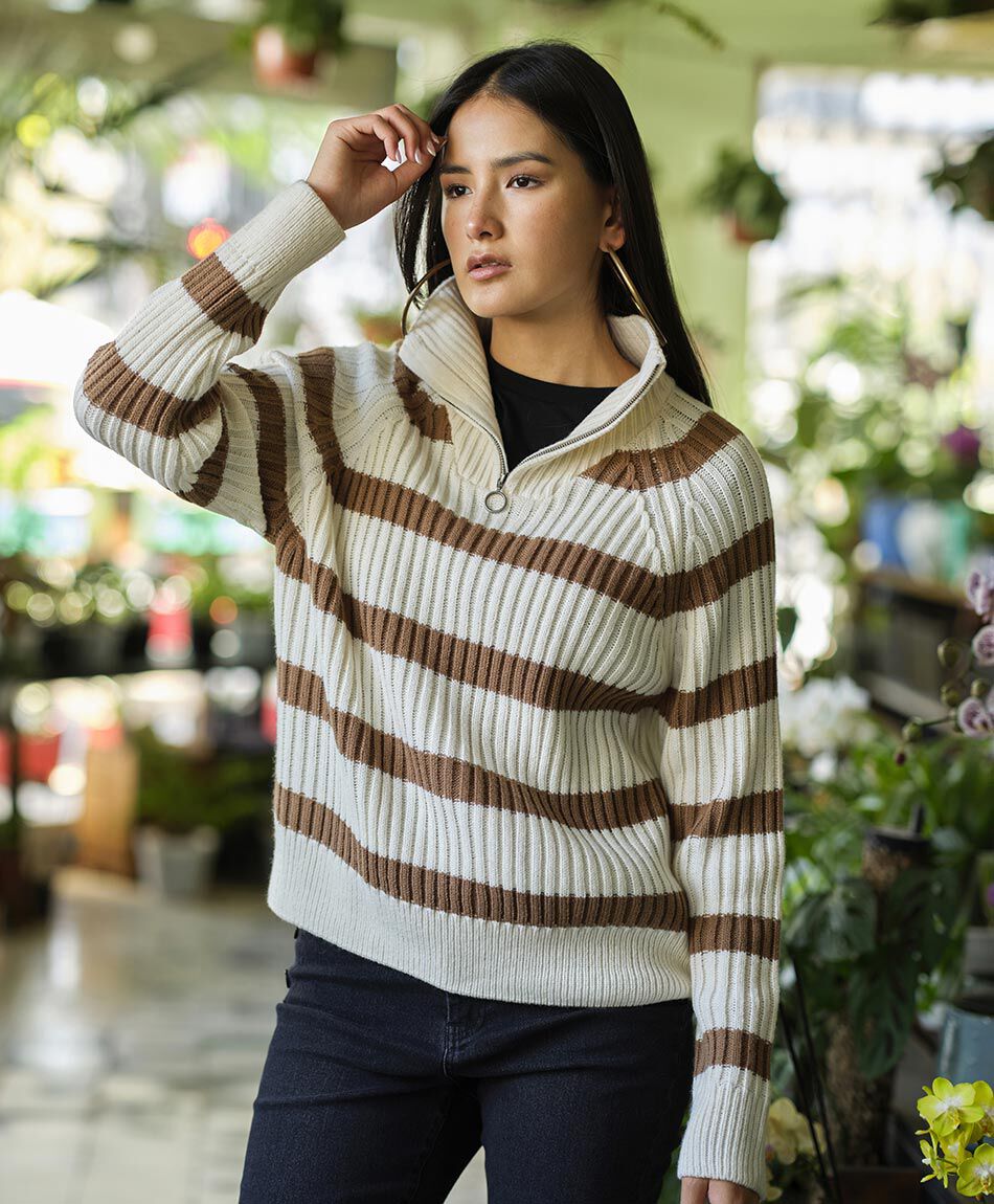 Sweater mujer líneas cierre medio