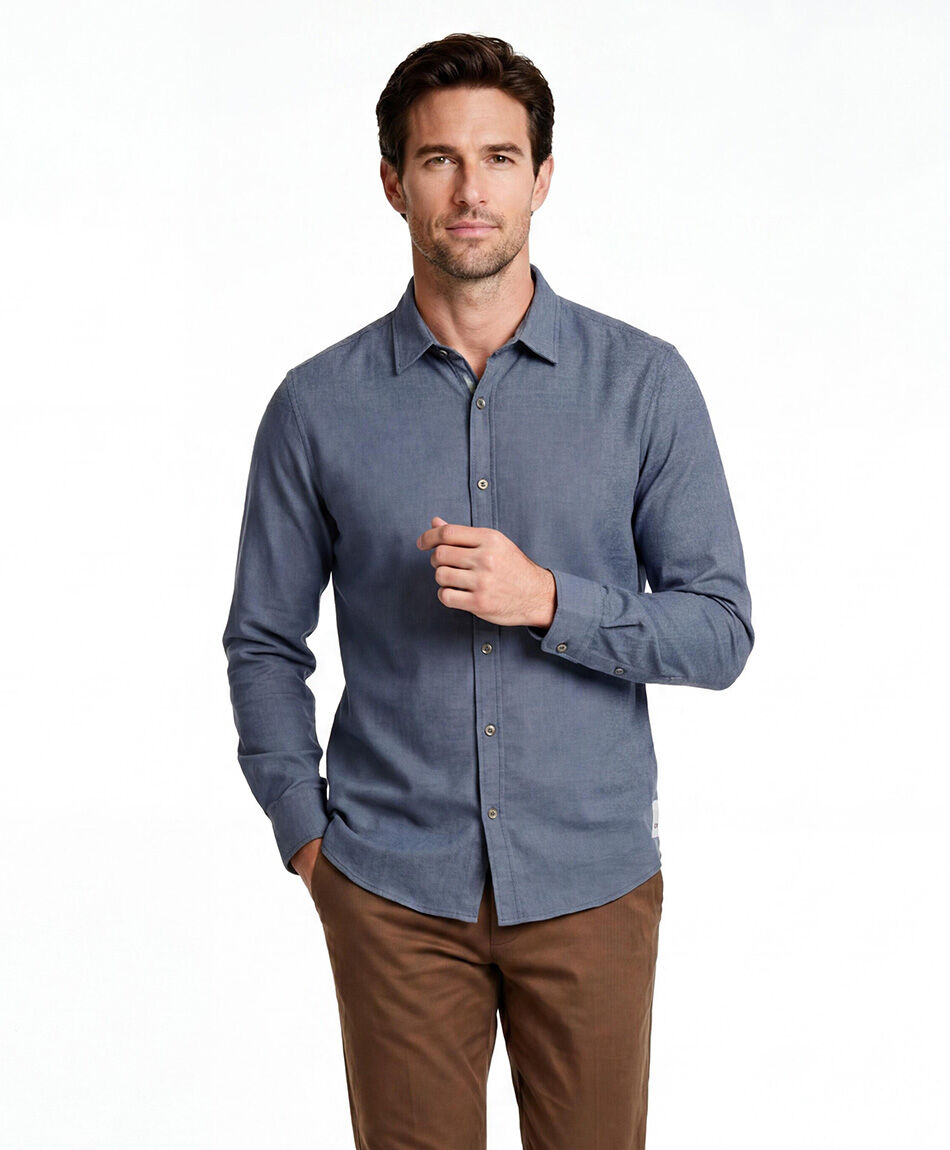 Camisa hombre manga larga textura blue