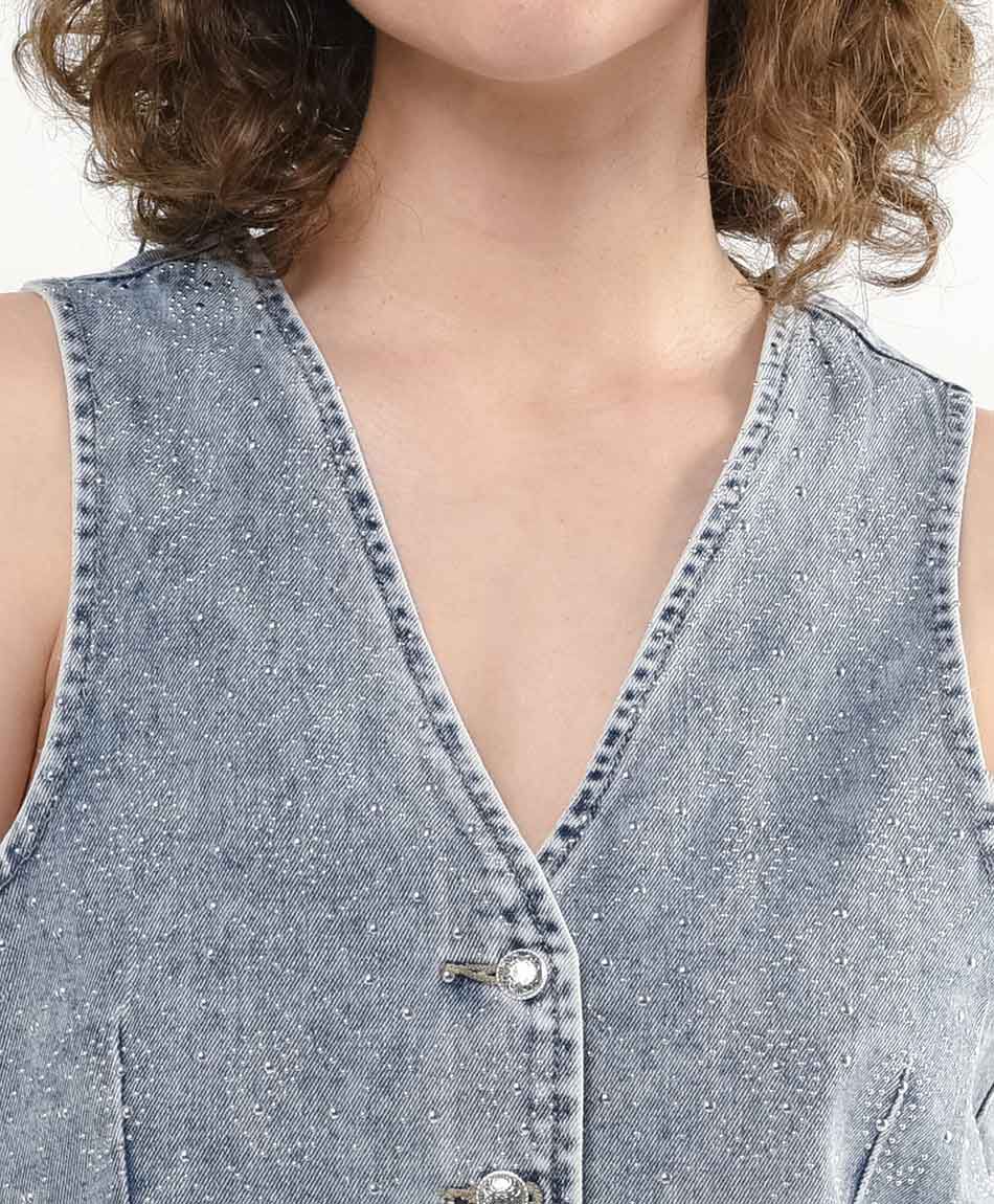 Vest mujer denim tachitas