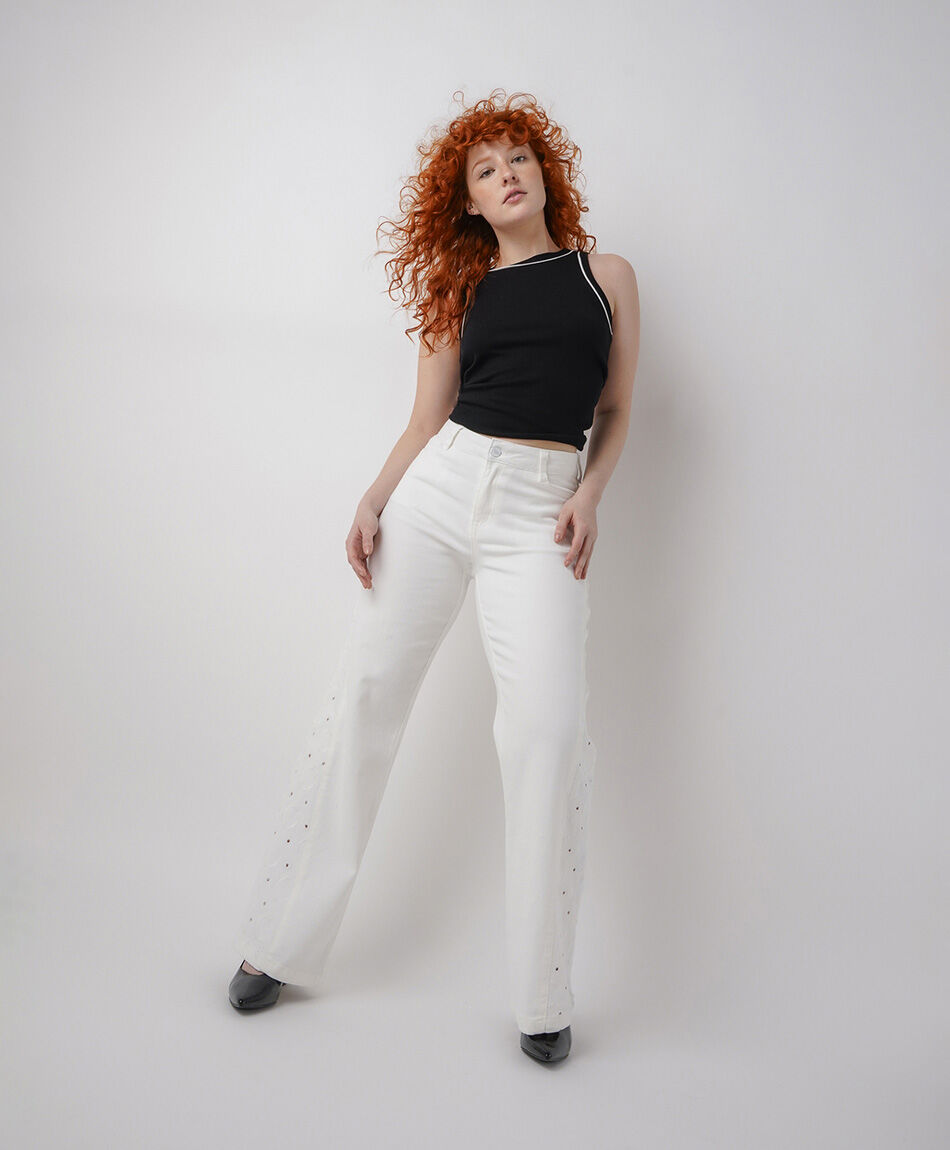 Jeans mujer wide leg c&iacute;rculos