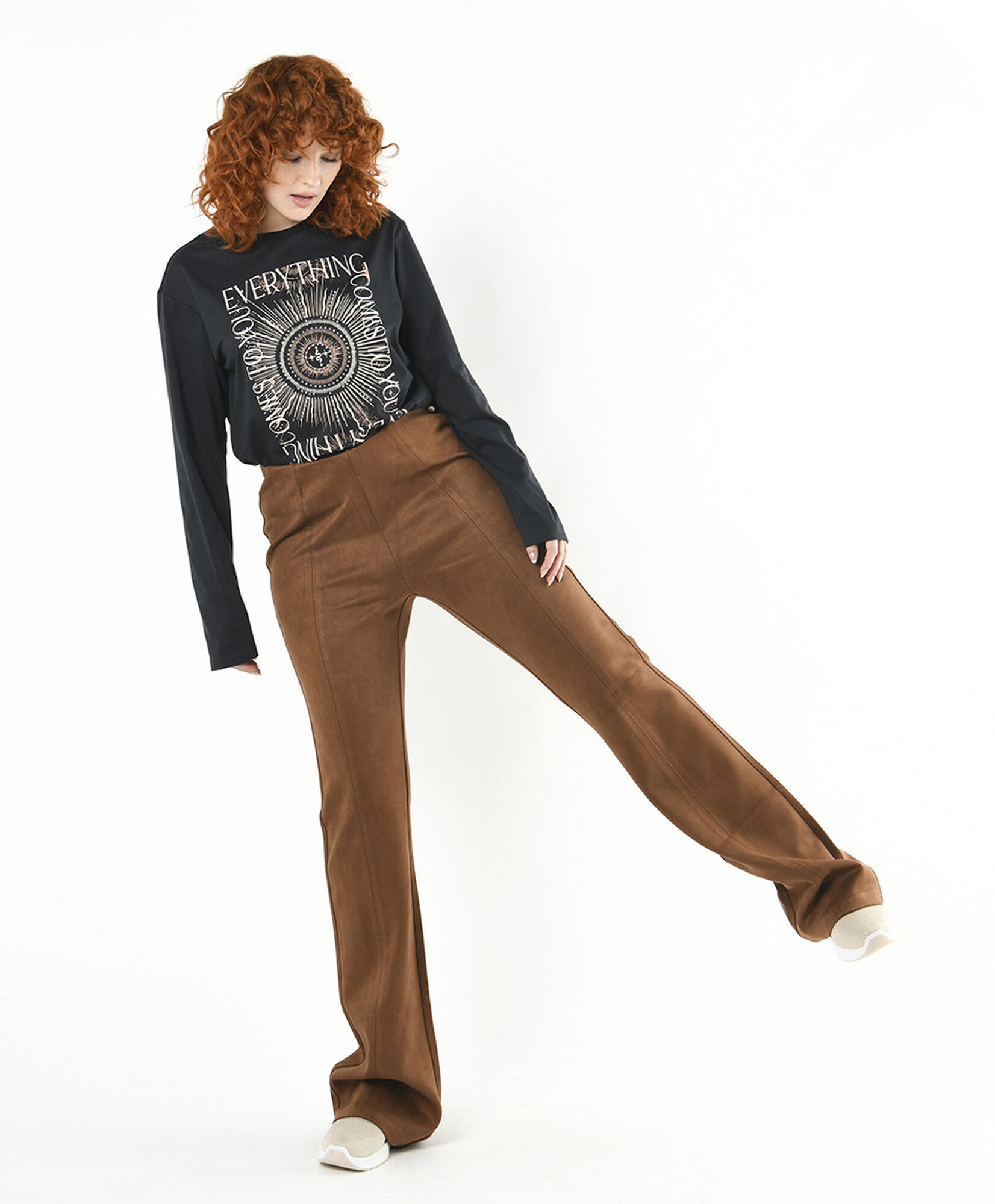 Pantalón mujer suede café wide Pantalón mujer suede café wide
