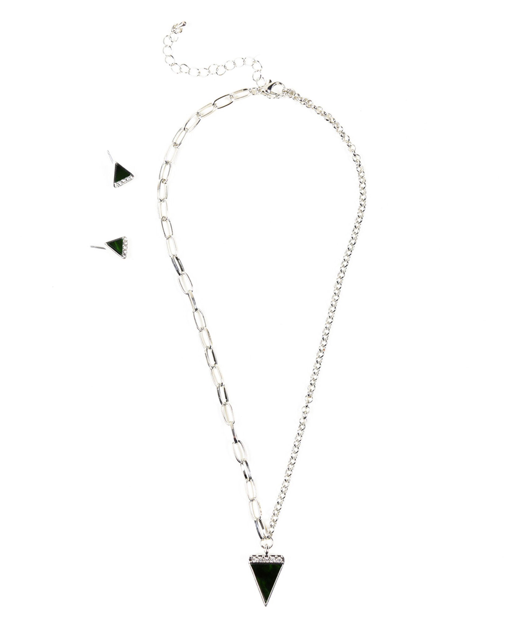 Set collar + aros mujer triángulos verdes Set collar + aros mujer triángulos verdes