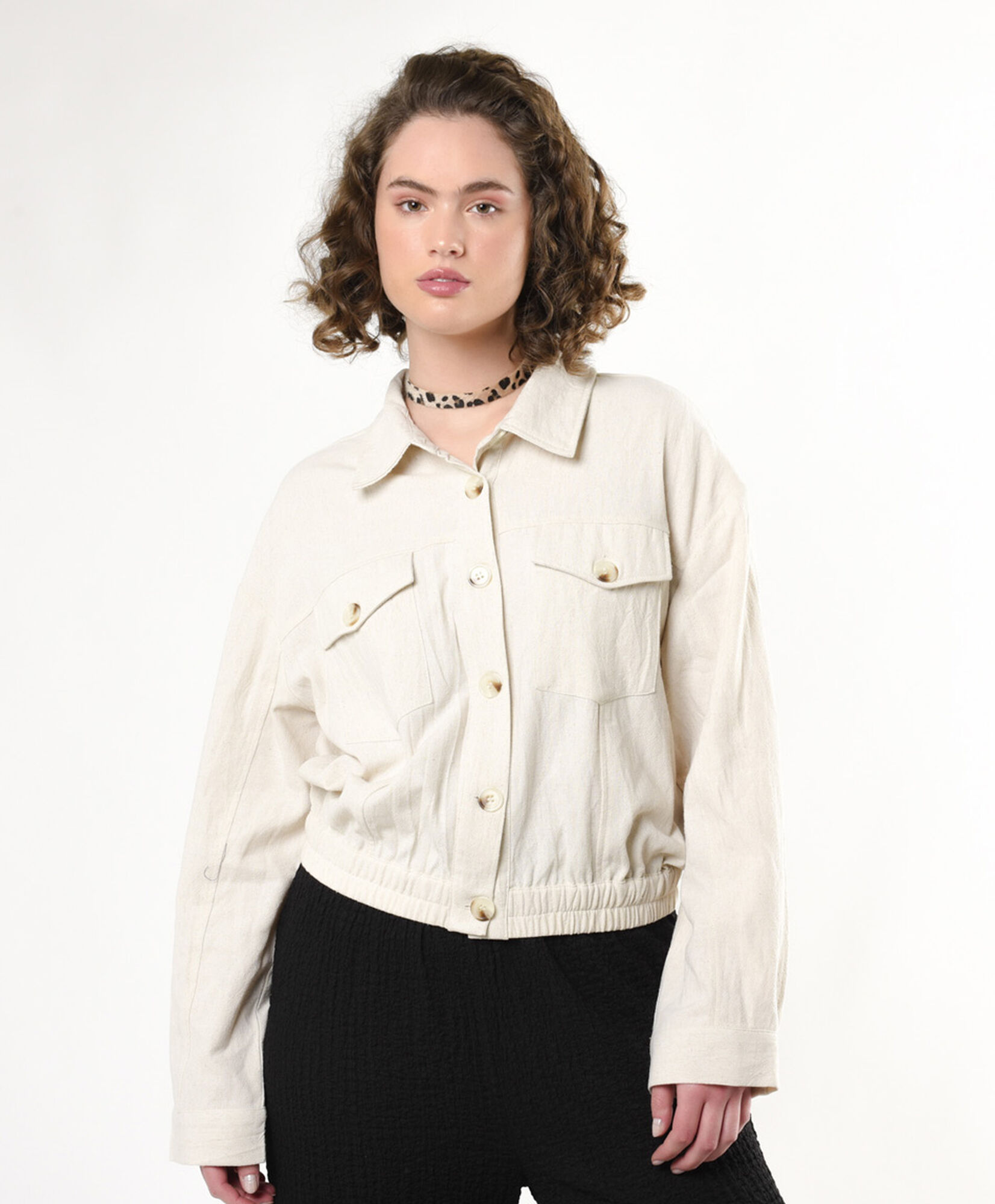 Chaqueta mujer lino crop Chaqueta mujer lino crop