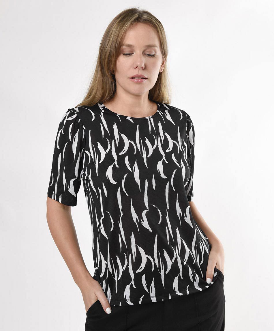 Polera mujer estampada bicolor