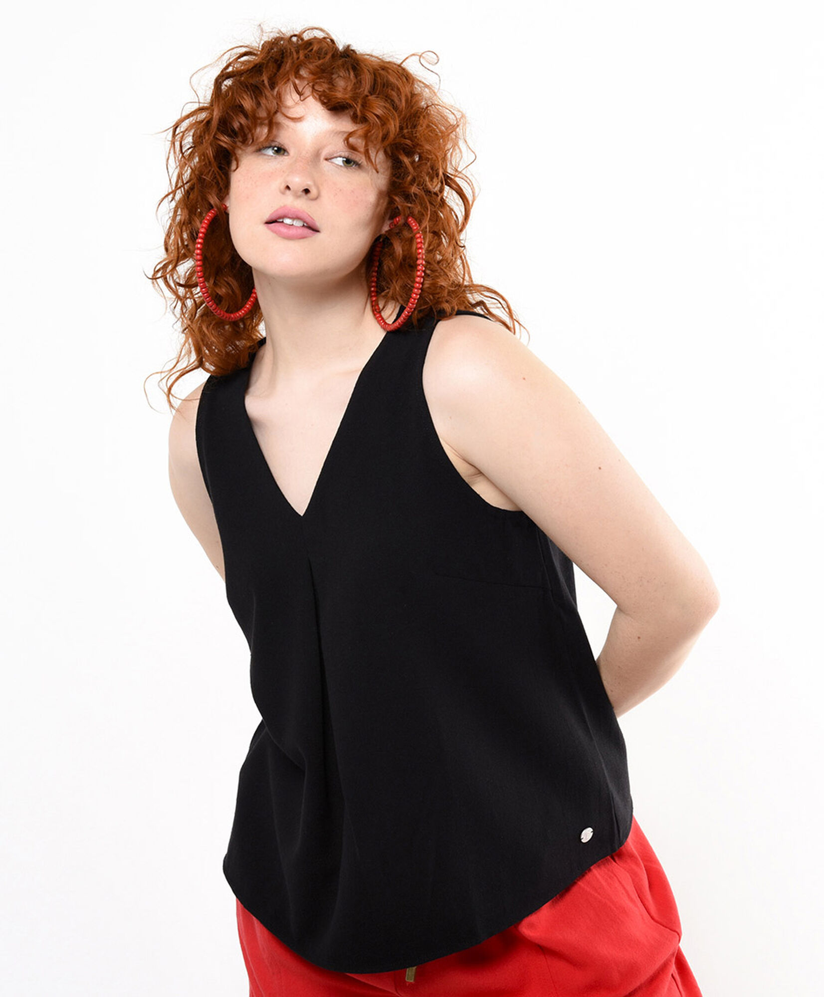Blusa mujer pliegue negro sin mangas Blusa mujer pliegue negro sin mangas