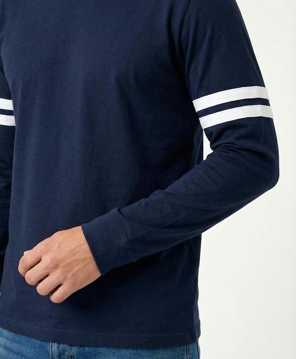 Polera hombre manga larga linea doble white