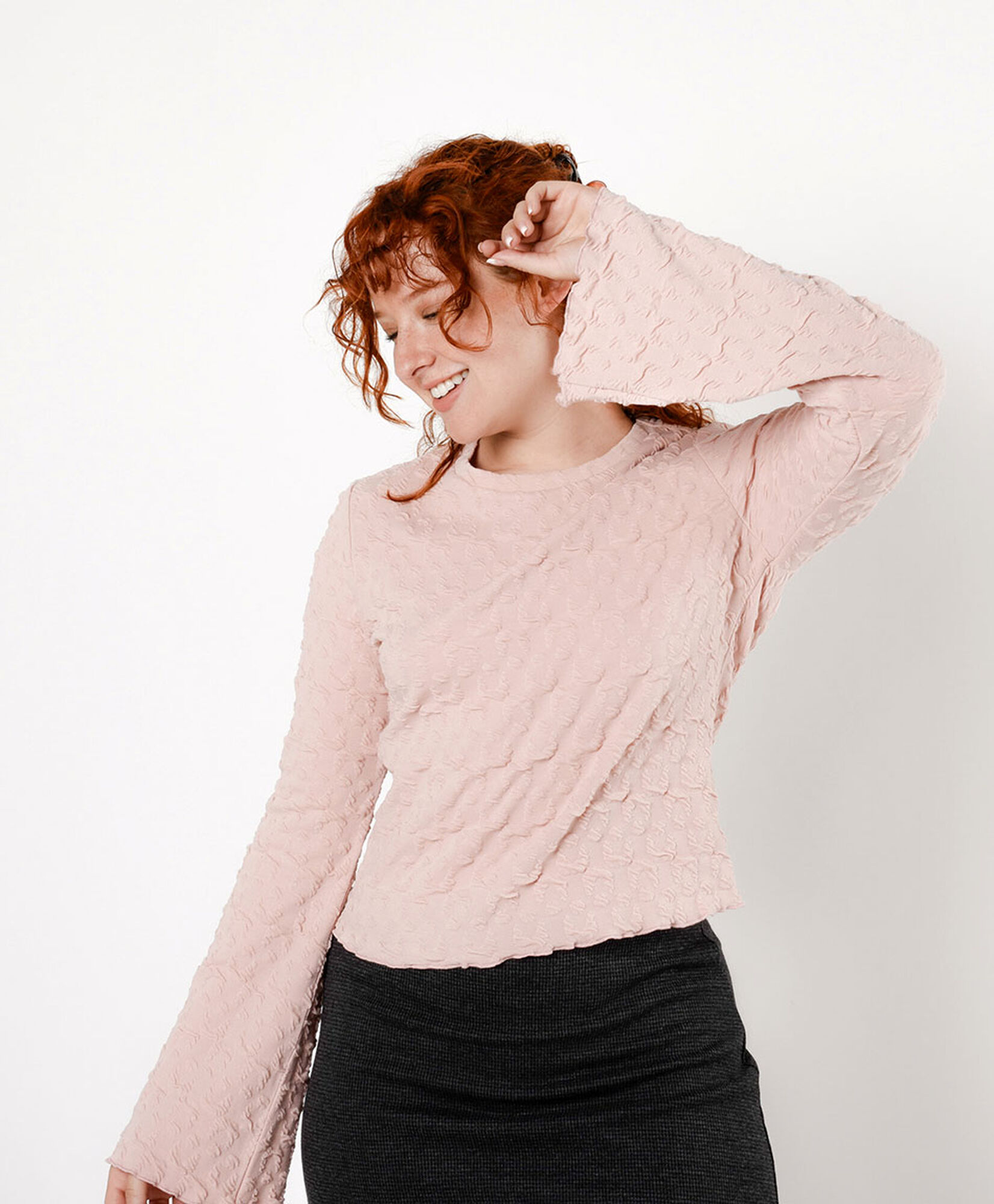 Polera mujer jacquard manga ancha Polera mujer jacquard manga ancha
