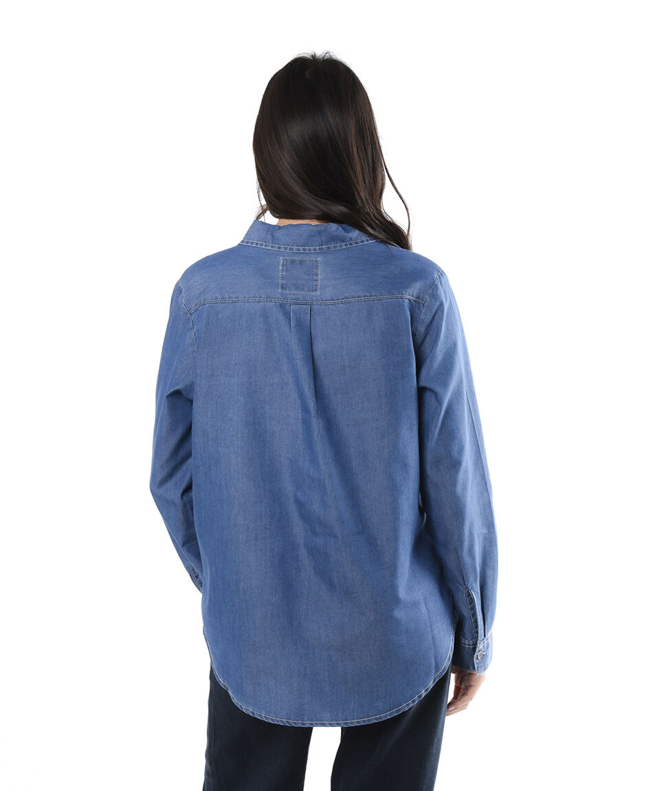 Blusa mujer denim bolsillos
