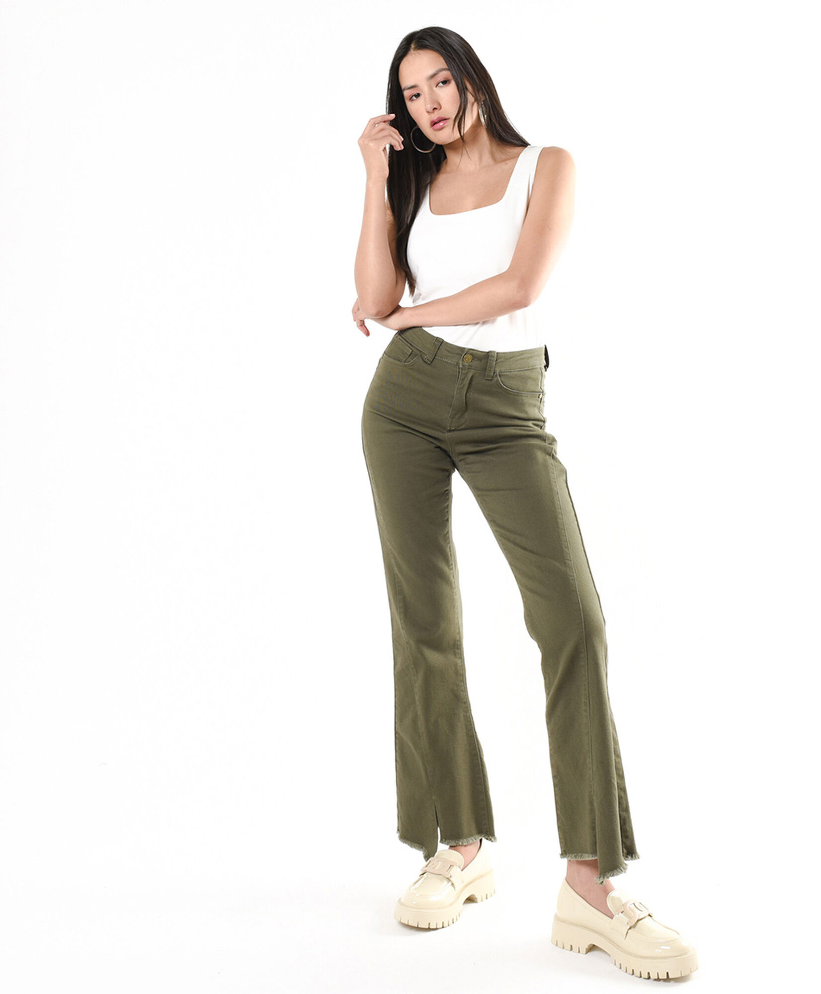 Jeans mujer basta abierta verde flare Jeans mujer basta abierta verde flare