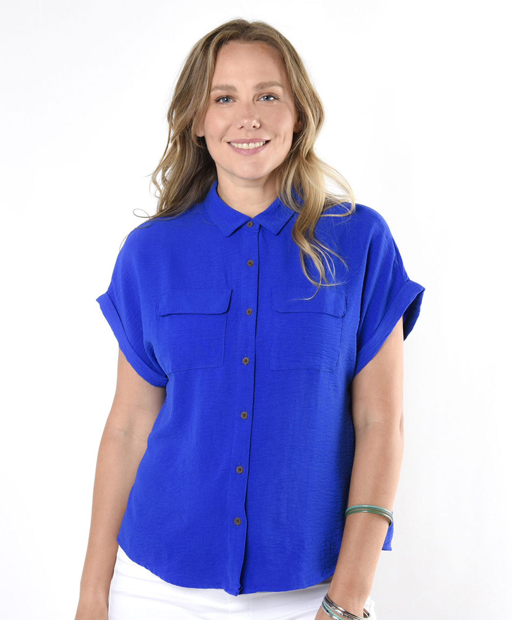 Blusa mujer azul bolsillos Blusa mujer azul bolsillos