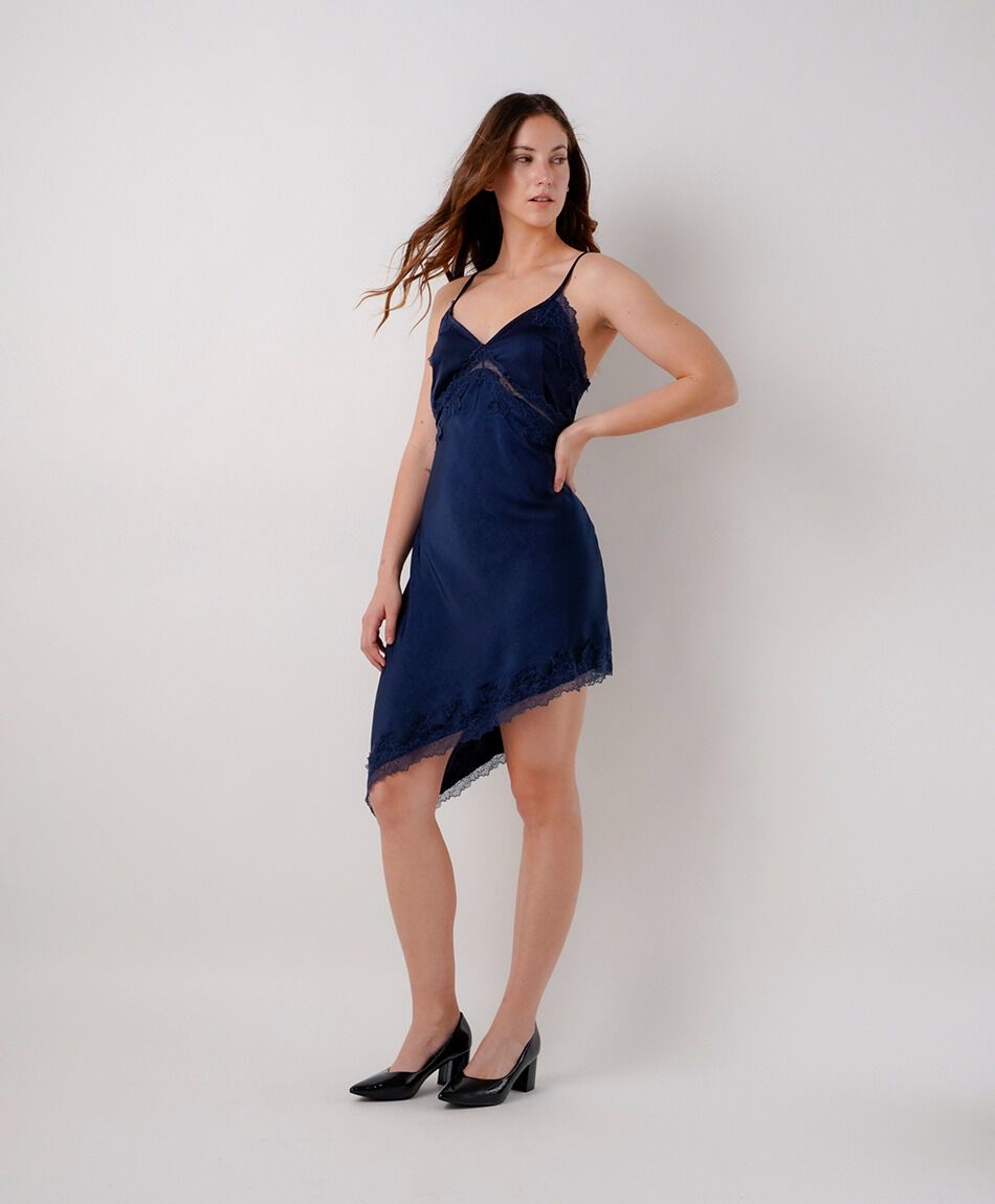 Vestido mujer sat&iacute;n encaje