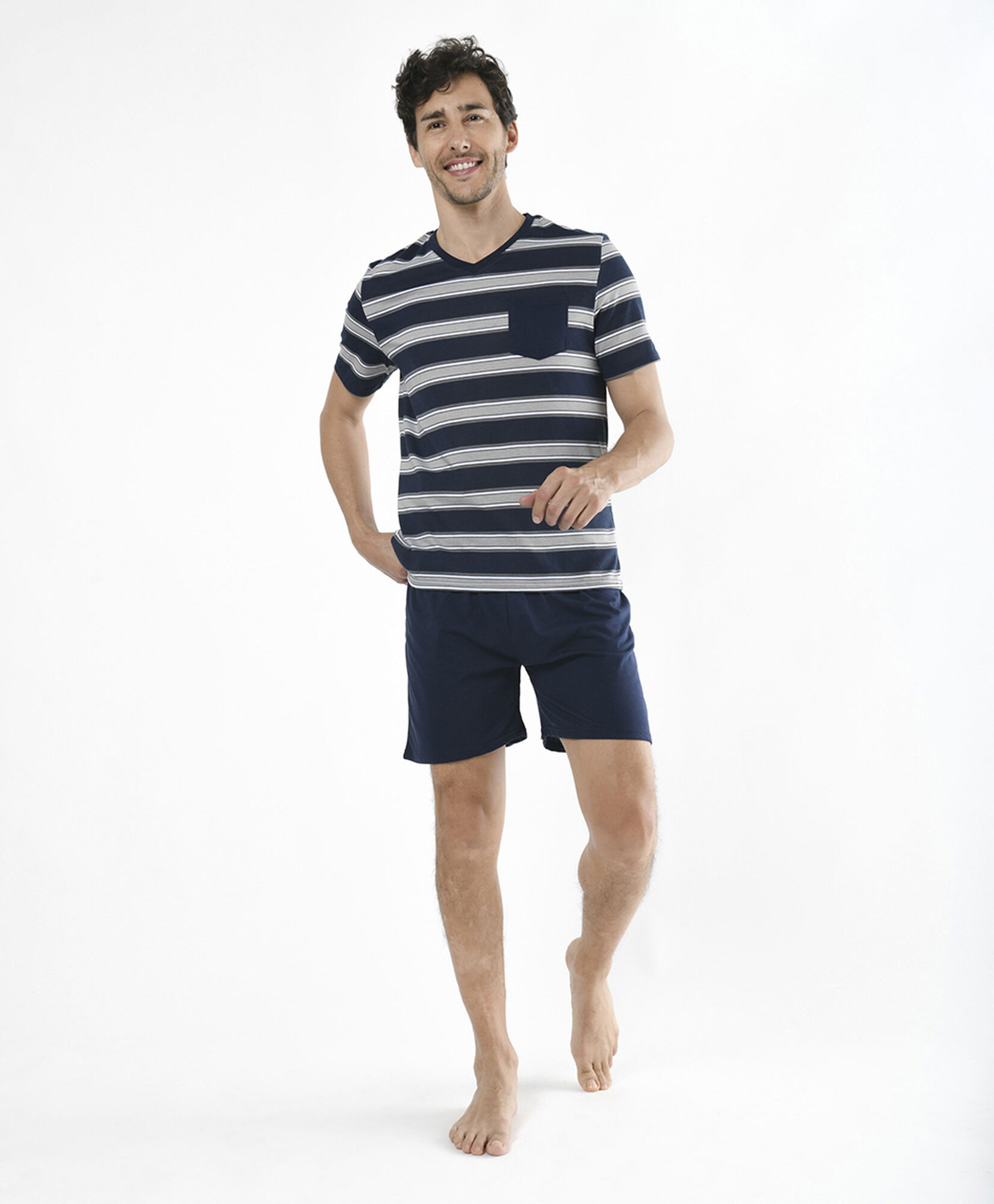 Pijama hombre rayas y bolsillo 2 piezas Pijama hombre rayas y bolsillo 2 piezas