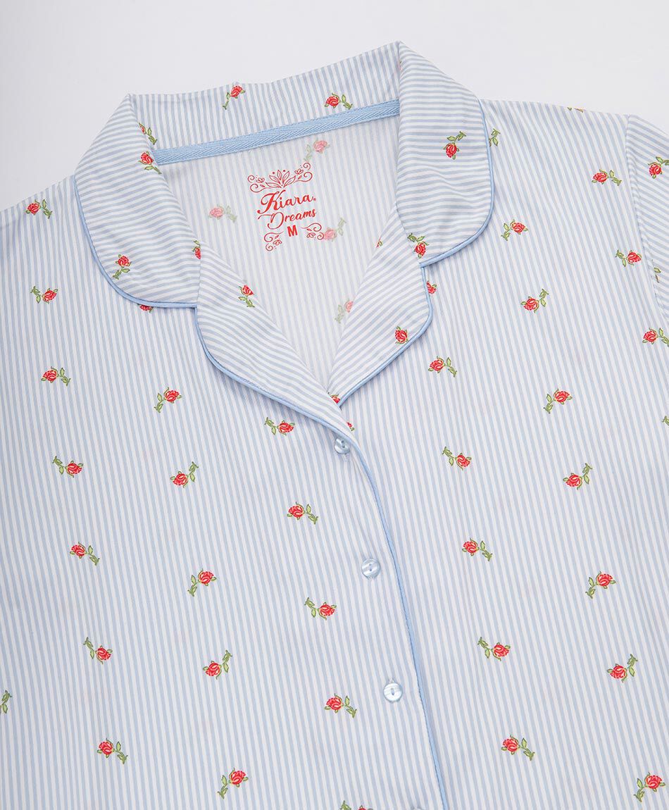 Pijama mujer camisero l&iacute;neas florcitas