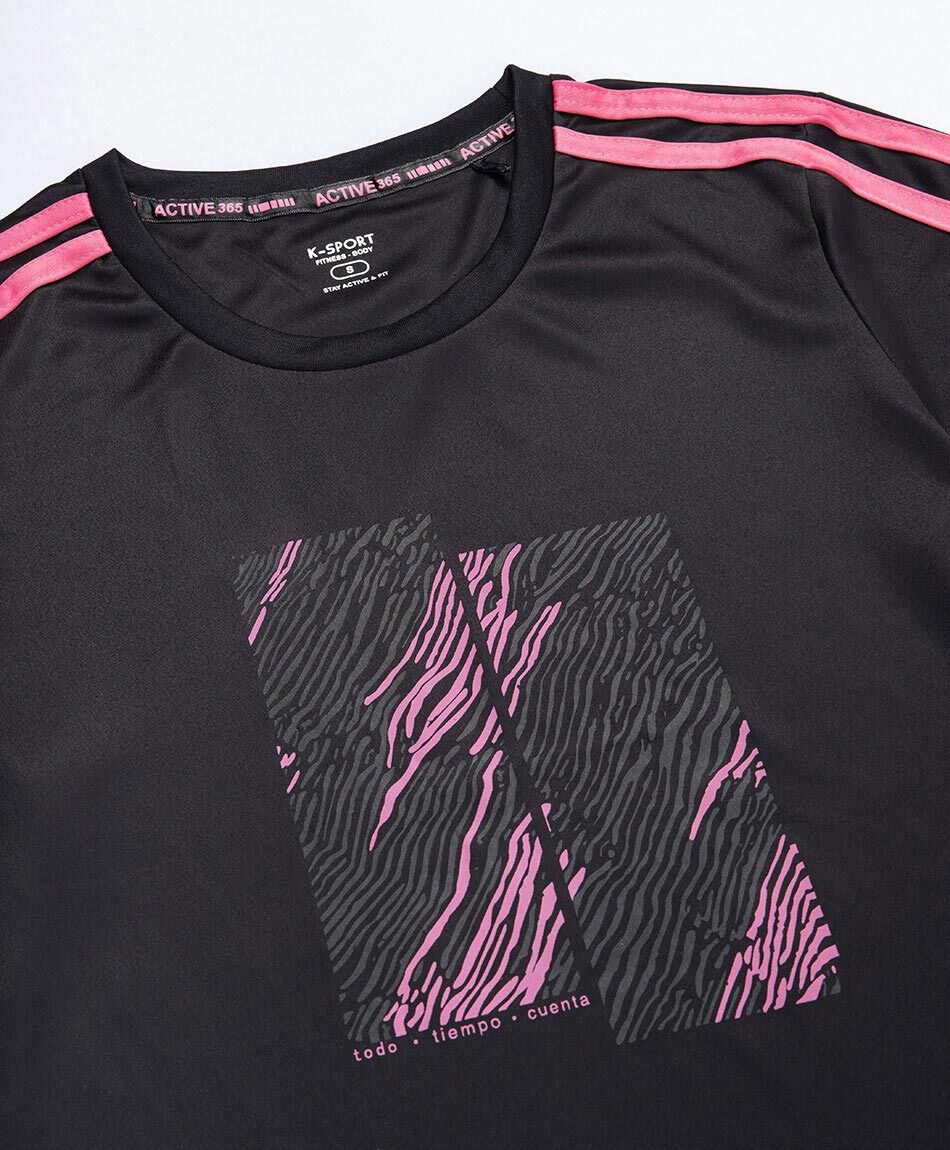 Polera deportiva mujer lineas fucsias