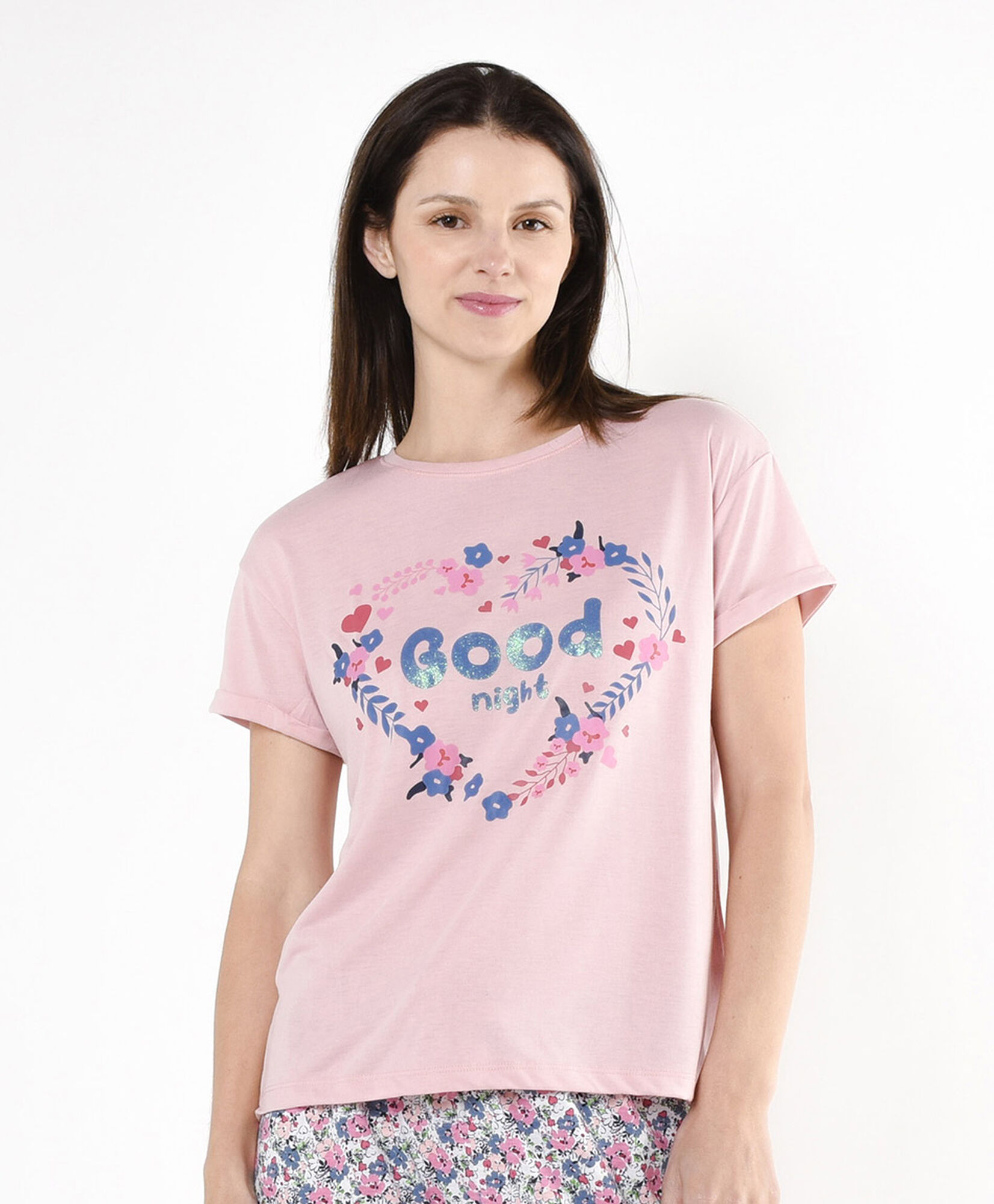 Pijama mujer frase floreado capri Pijama mujer frase floreado capri