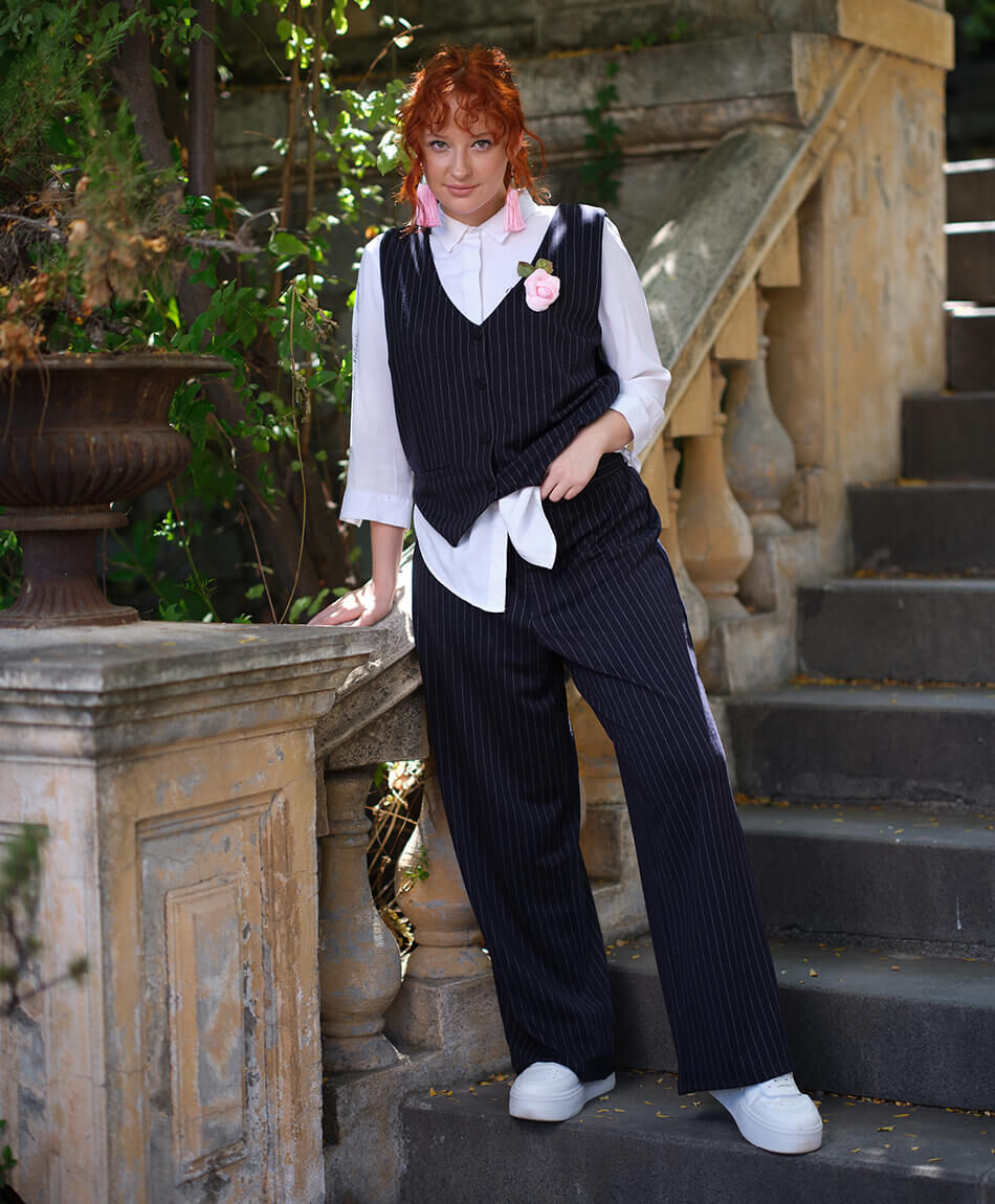 Pantal&oacute;n mujer l&iacute;neas verticales wide 