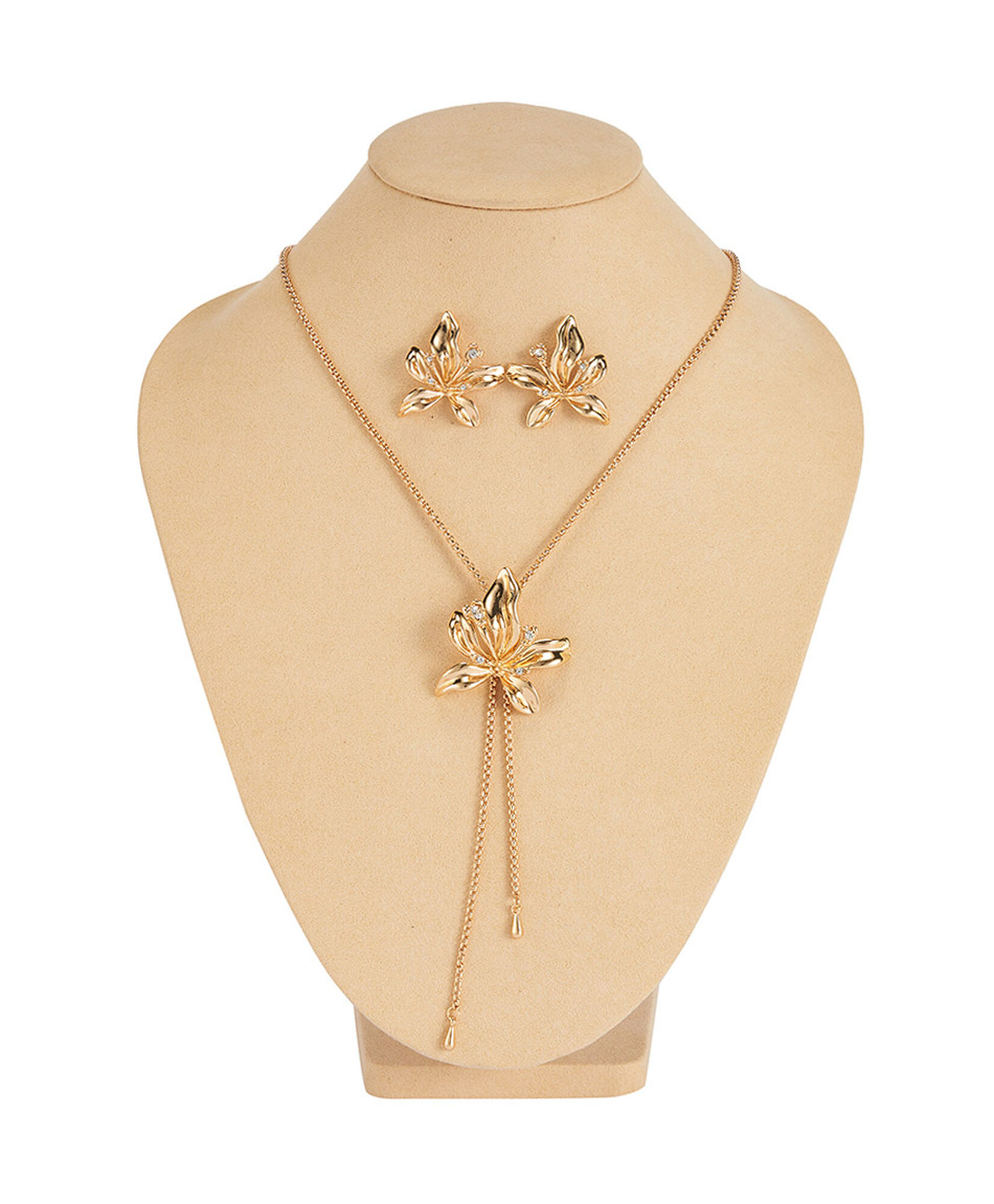 Set collar + aros mujer flores doradas Set collar + aros mujer flores doradas