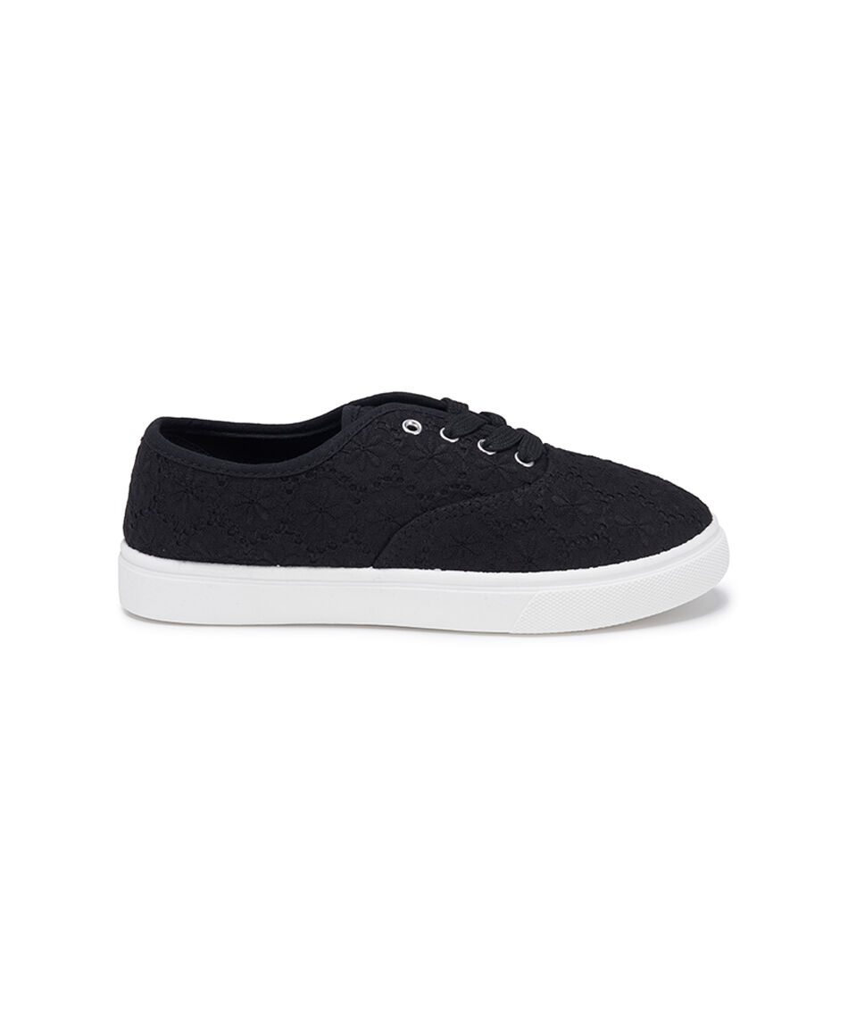 Zapatilla mujer lona floreada negra