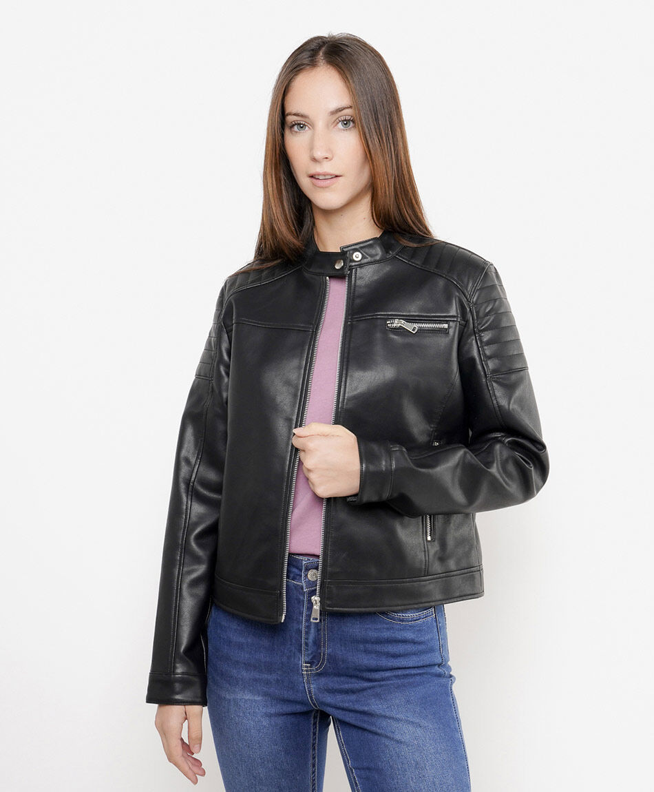 Chaqueta mujer biker eco-cuero negra