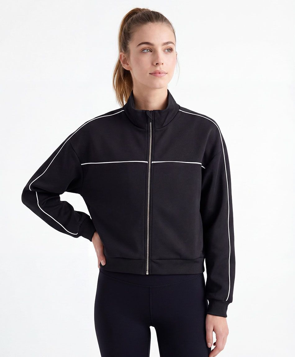 Poler&oacute;n deportivo mujer l&iacute;neas blancas