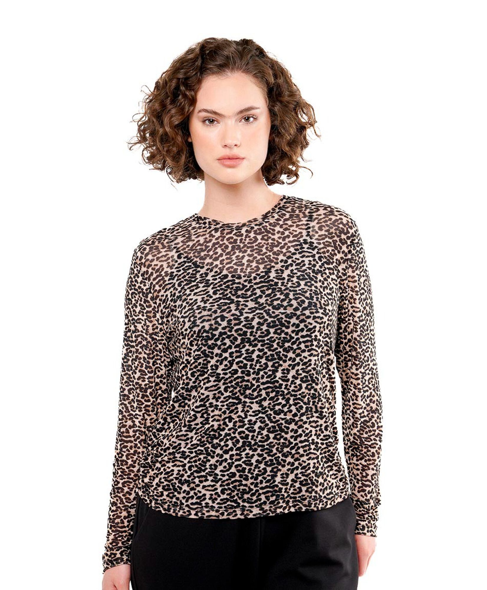 Polera mujer print mesh café Polera mujer print mesh café