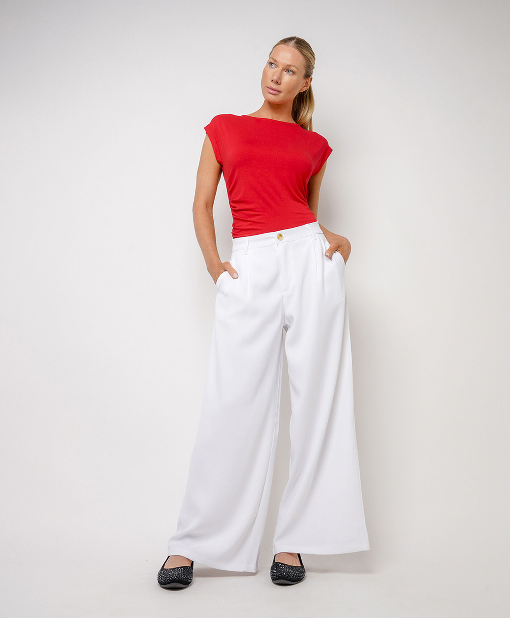 Pantalón mujer blanco wide Pantalón mujer blanco wide