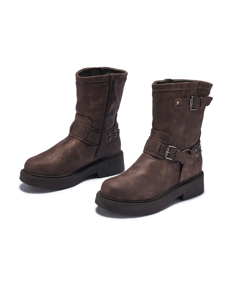 Bota mujer hebilla tostada