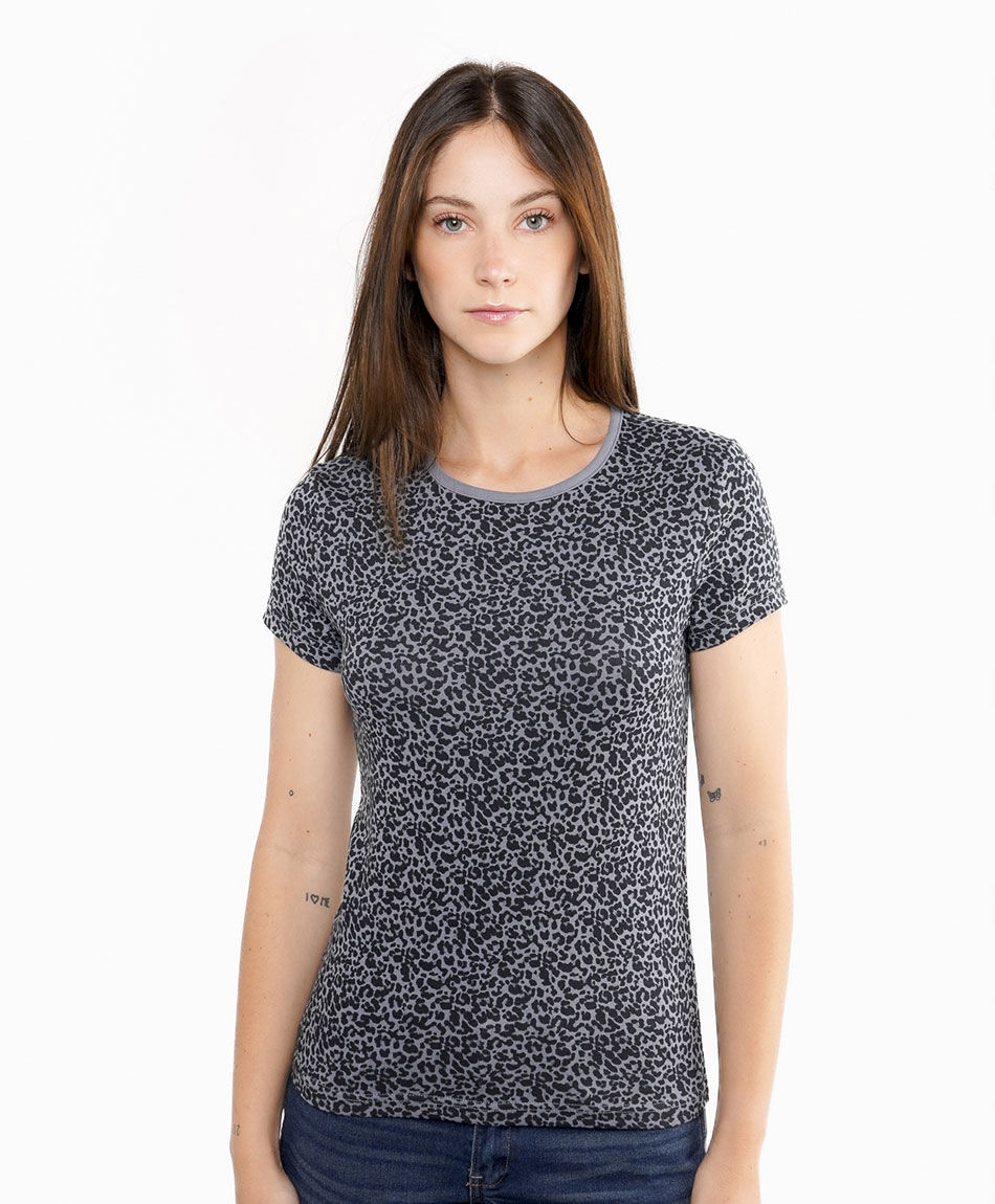 Polera mujer animal print grey