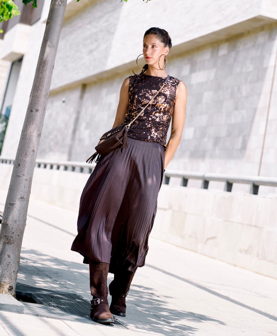 Falda mujer larga plisada