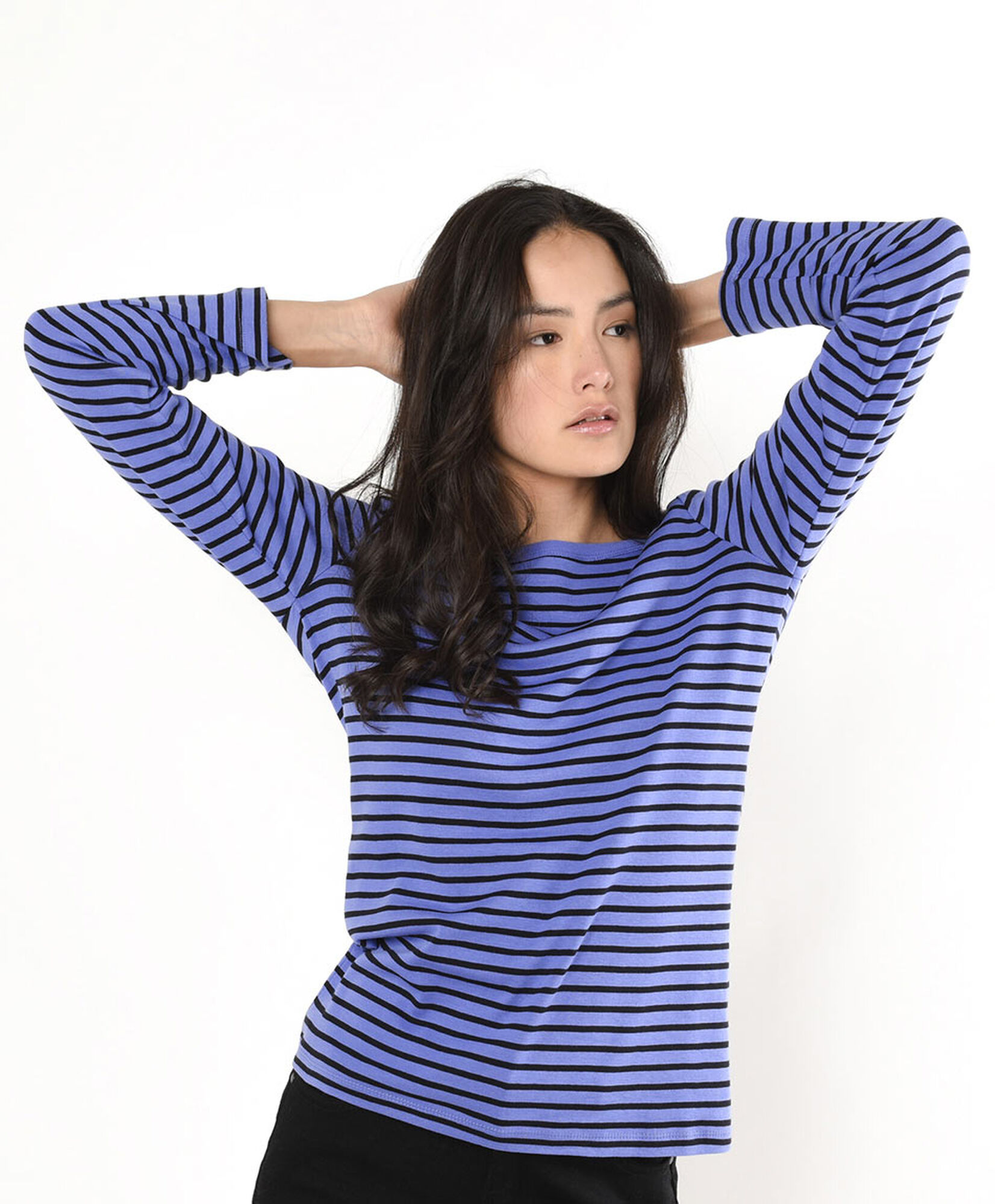 Polera mujer líneas azul manga larga Polera mujer líneas azul manga larga