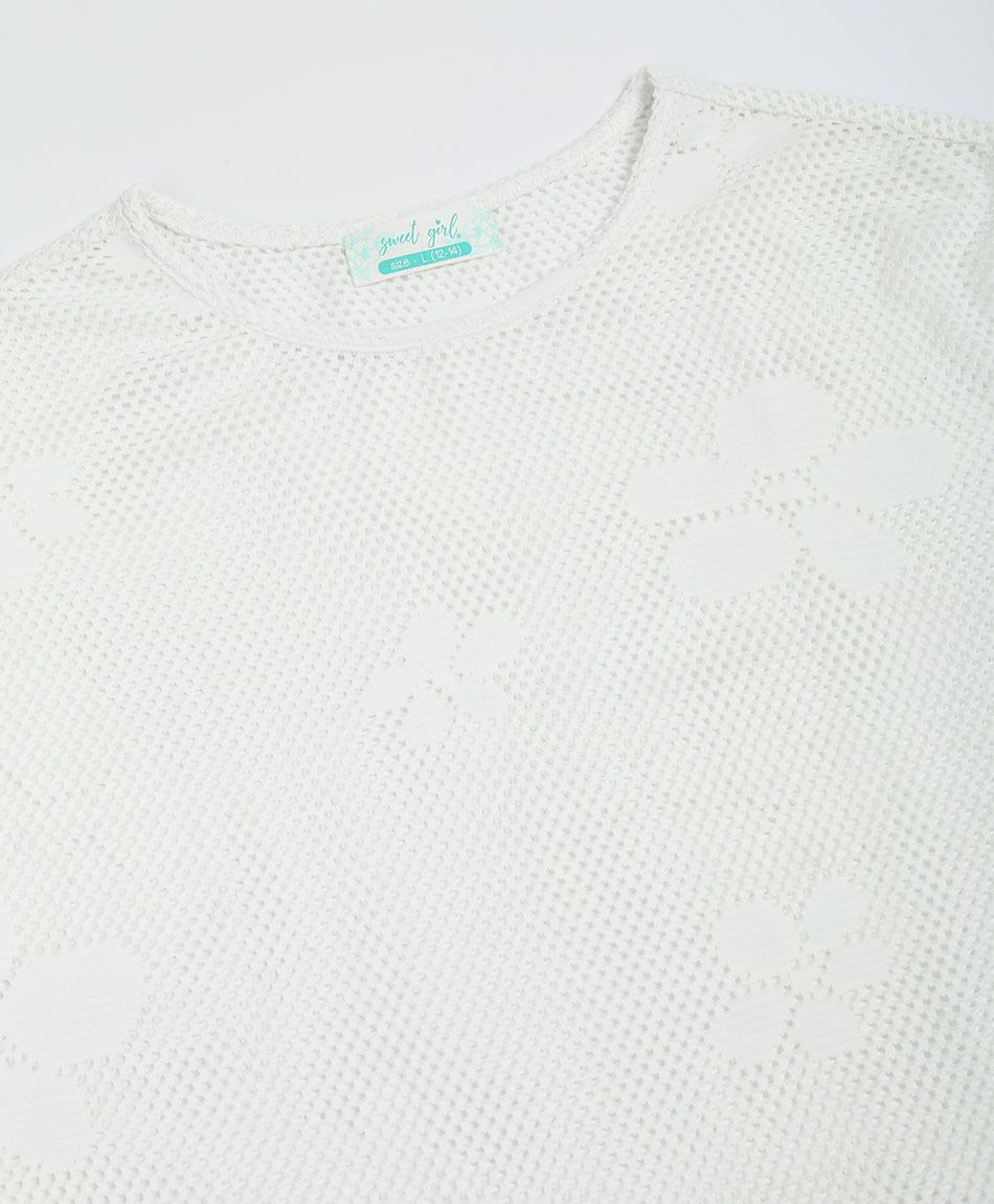 Polera ni&ntilde;a calada  flor blanca