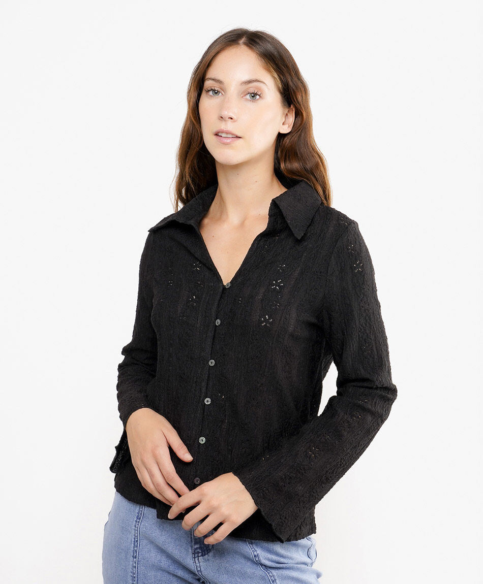 Blusa mujer jacquard flare negro