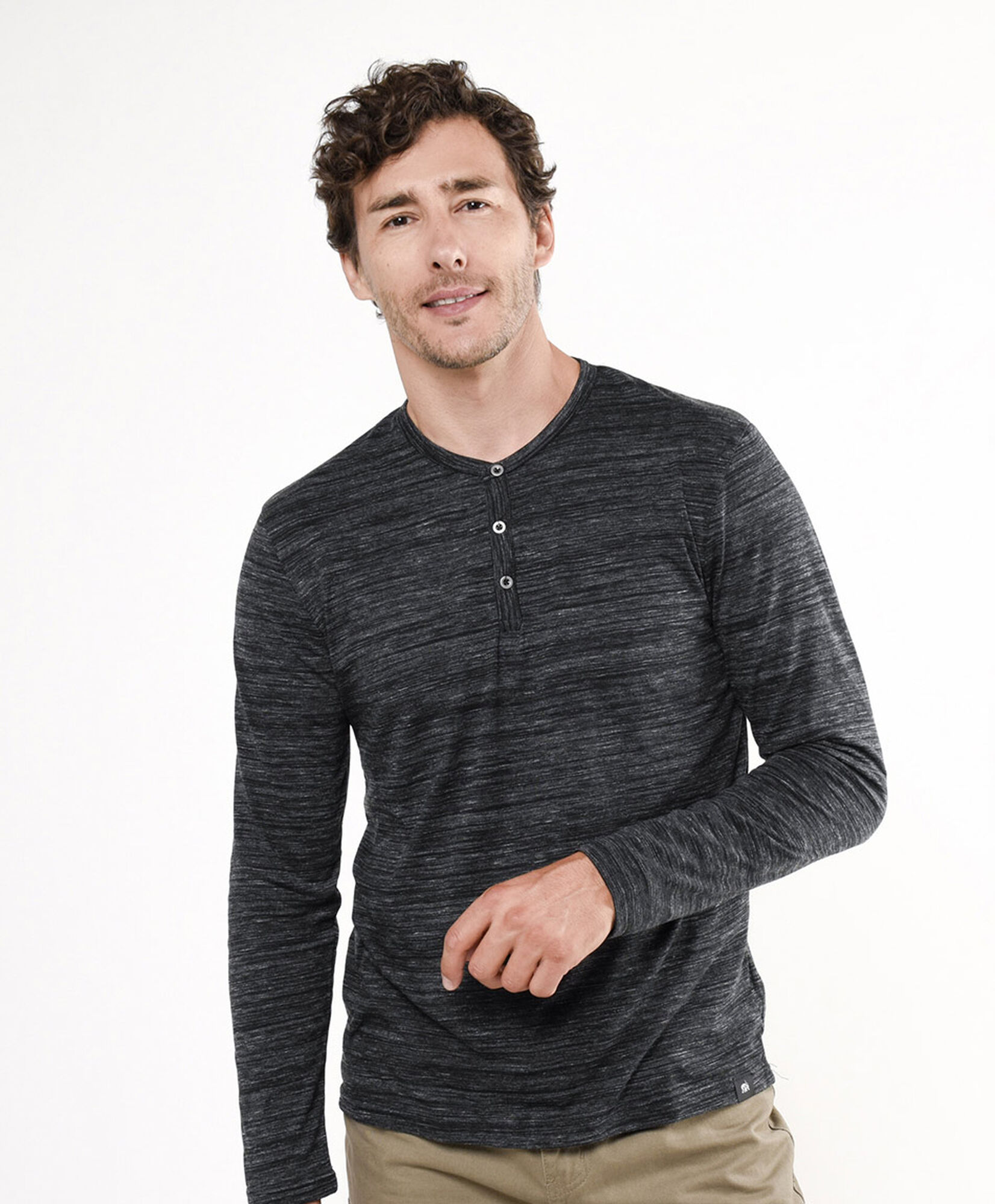 Polera hombre botones jaspeada Polera hombre botones jaspeada