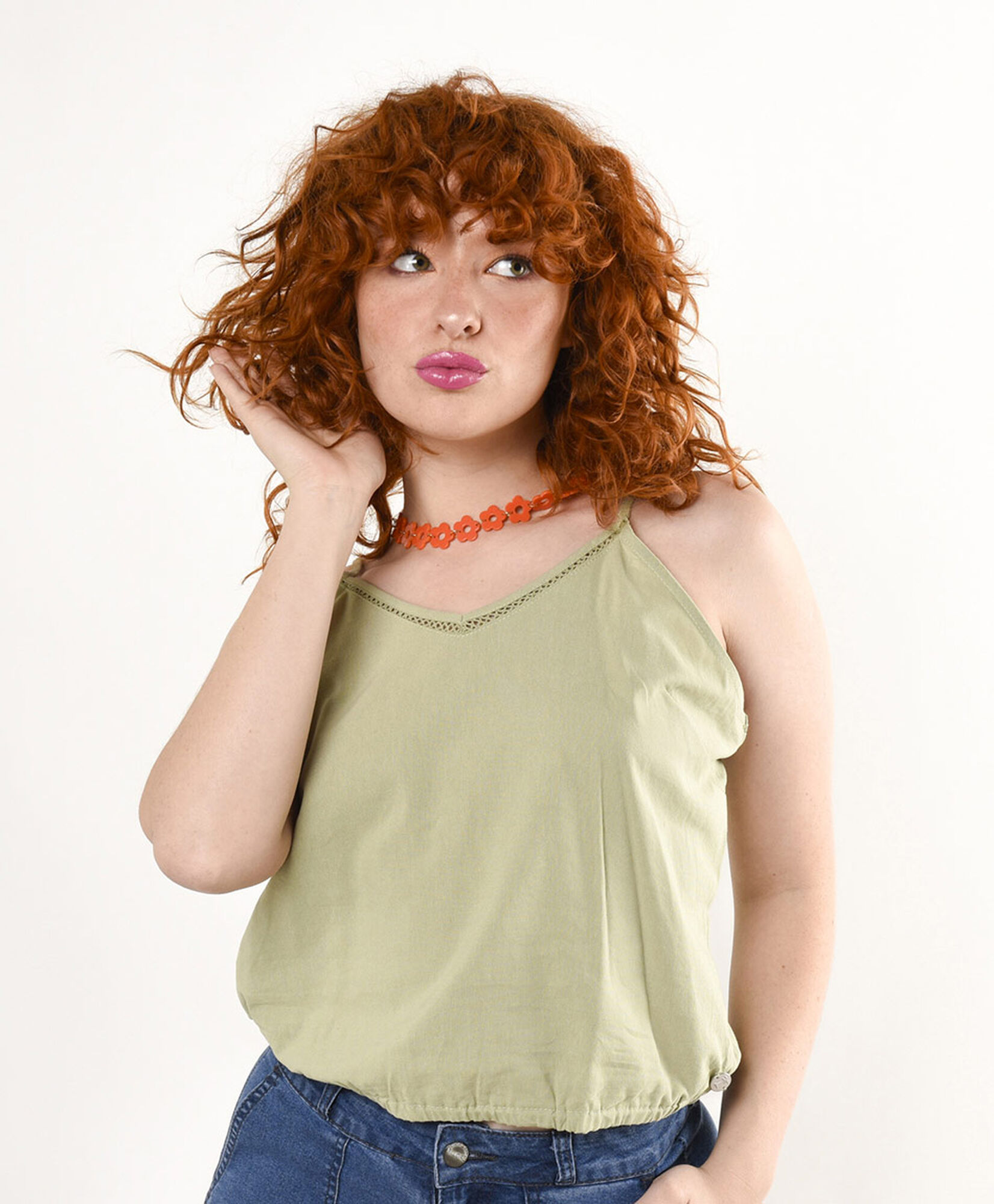 Blusa mujer detalle encaje verde Blusa mujer detalle encaje verde
