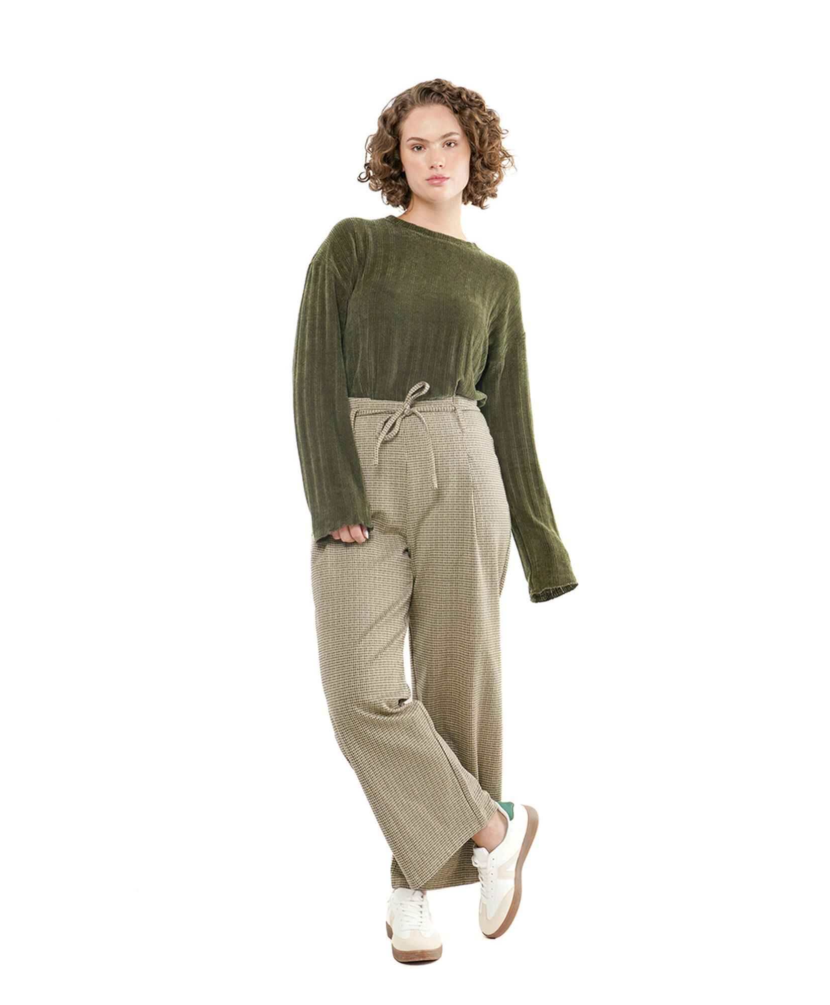 Pantalón mujer pied de poule lazo Pantalón mujer pied de poule lazo