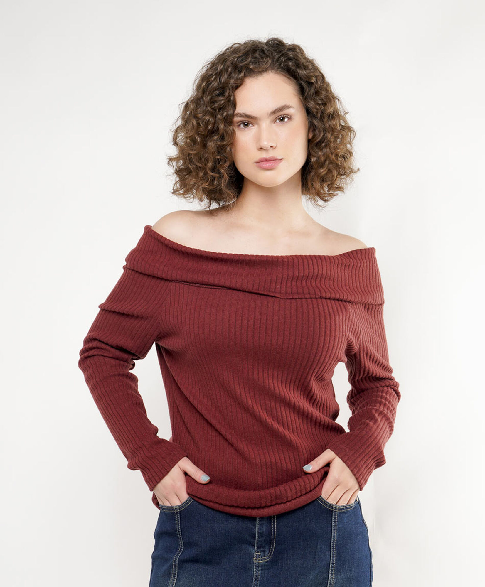 Polera mujer cuello banda Polera mujer cuello banda