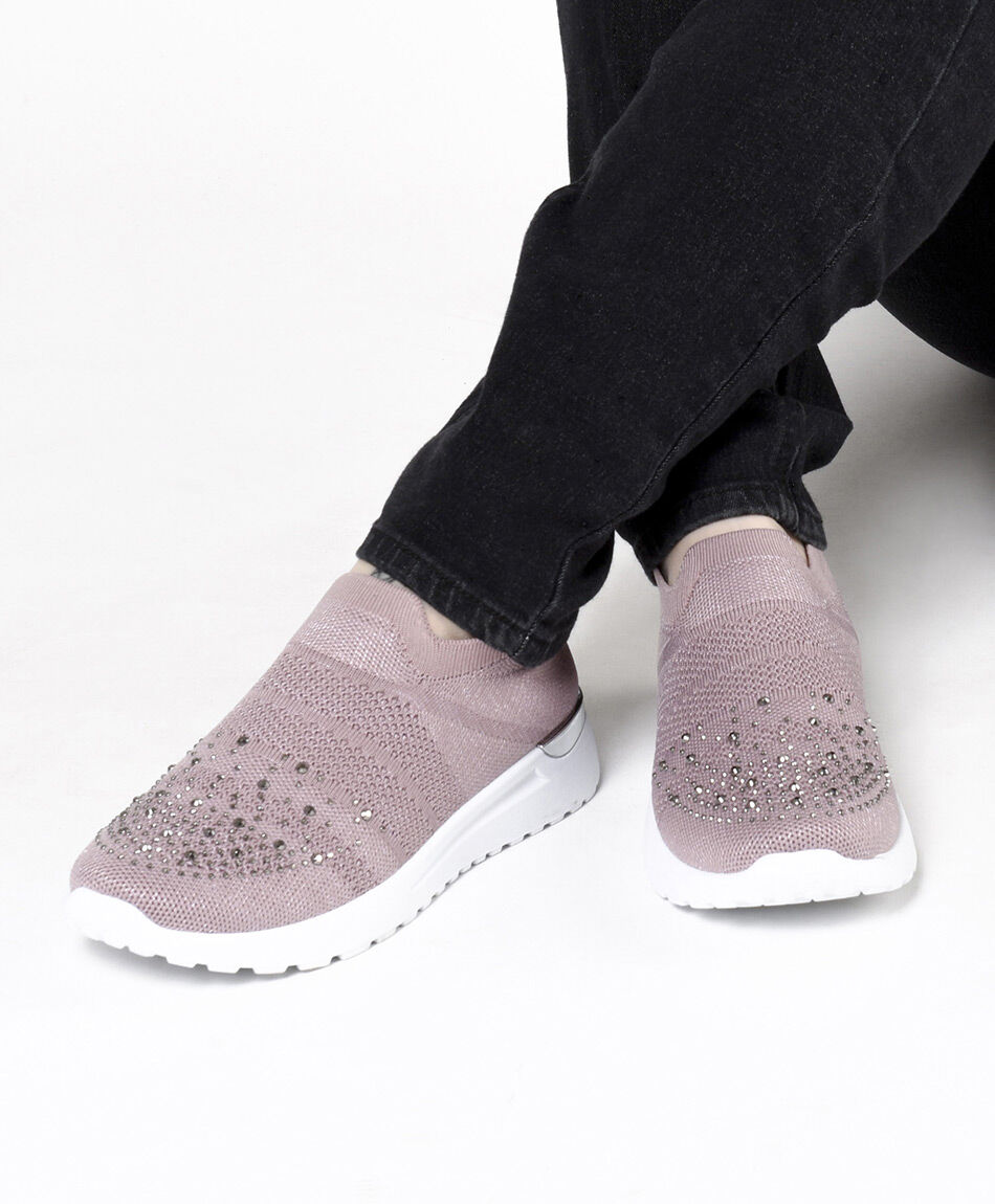 Zapatilla mujer slip on piedras rosada