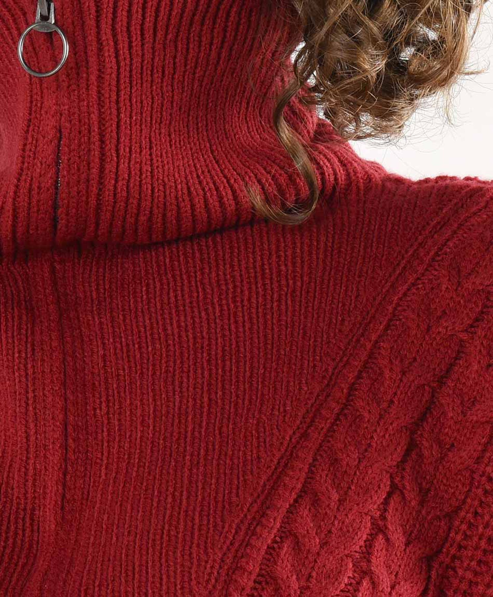 Sweater mujer trenzado rojo cierre medio Sweater mujer trenzado rojo cierre medio