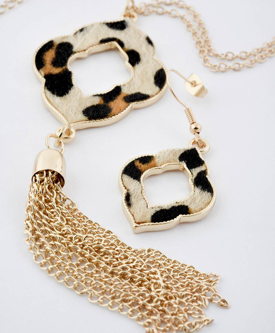 Set collar + aros mujer animal print 3 piezas