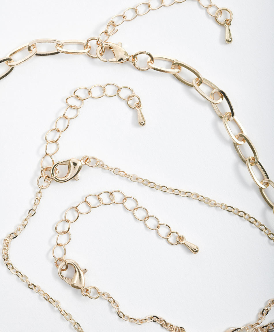 Set collar mujer triple flores 3 piezas