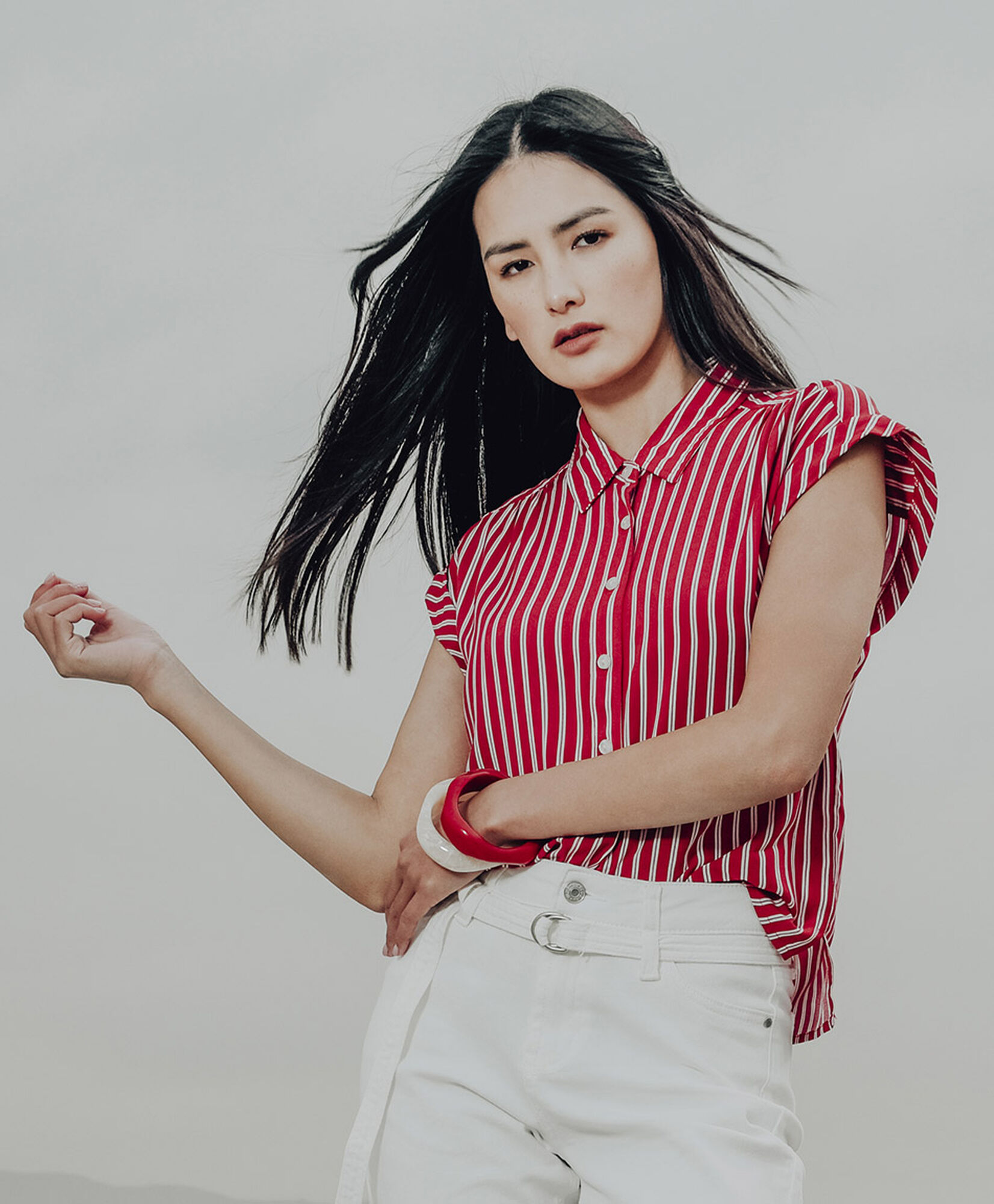 Blusa mujer líneas roja manga mini Blusa mujer líneas roja manga mini