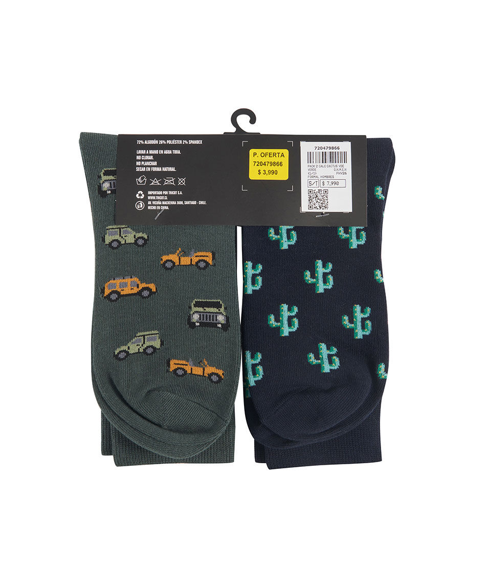 Pack 2 calcetines hombre cactus autos