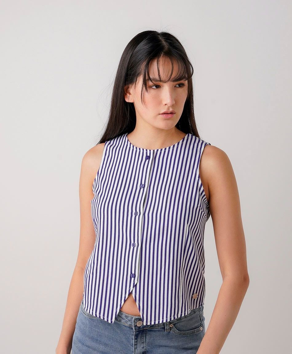 Blusa mujer l&iacute;neas sin mangas lino